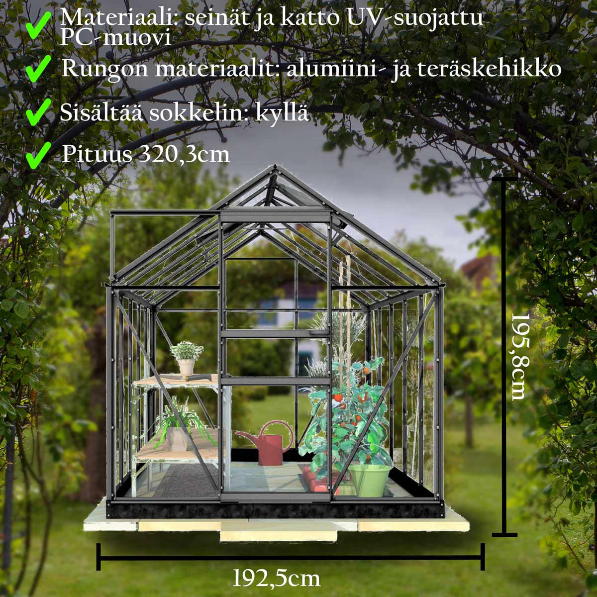 LYKKE PC KASVIHUONE MUSTA 6.2 M2