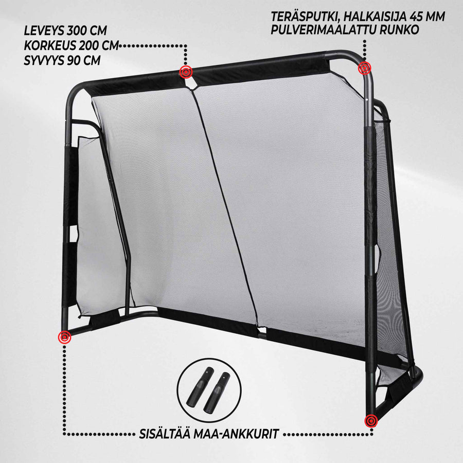 Jalkapallomaali 300X200X90 Premium Black