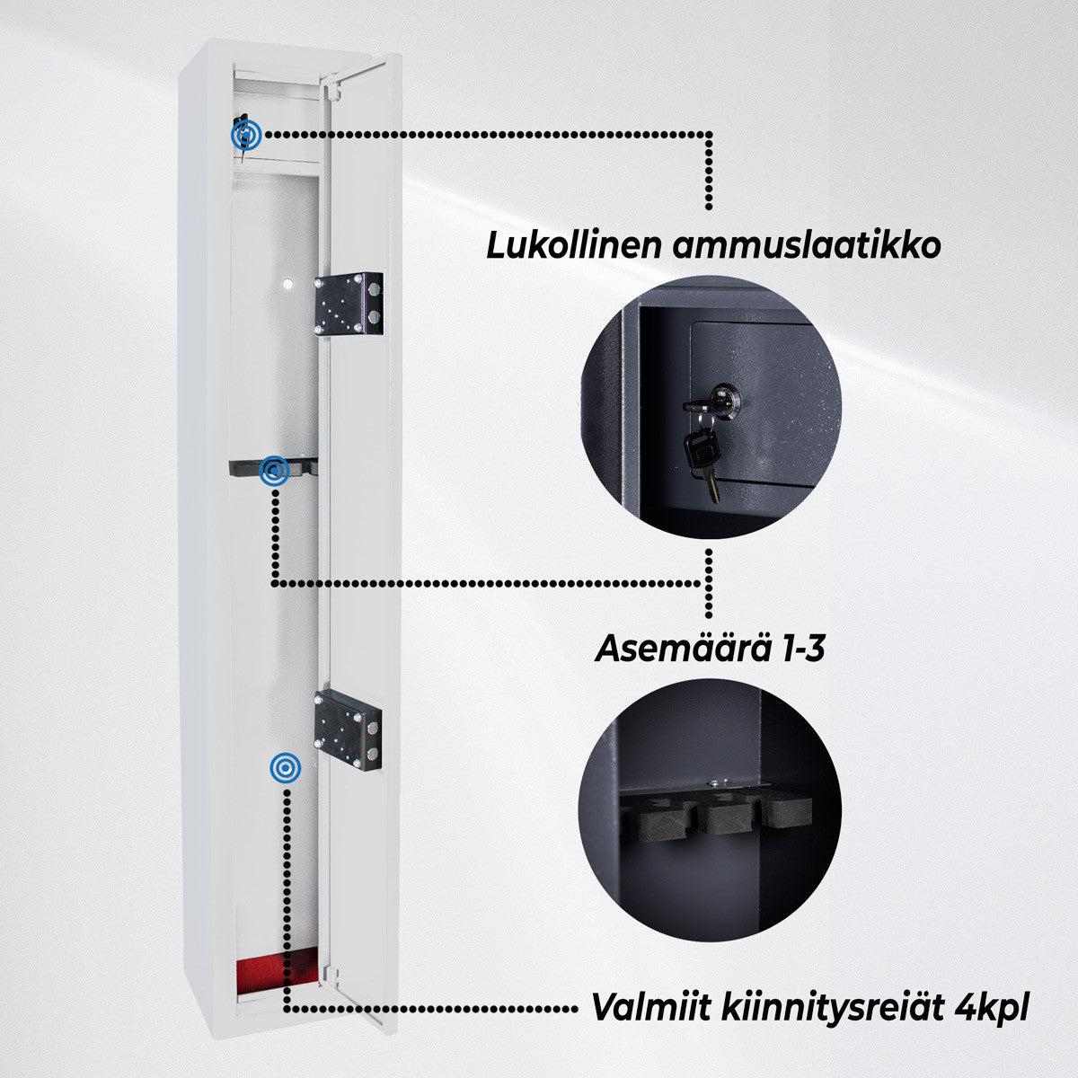 Asekaappi 3-Asetta As300 Valkoinen