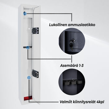 Asekaappi 3-Asetta As300 Valkoinen