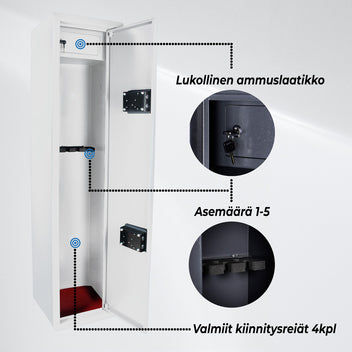 Asekaappi 5-Asetta As500 Valkoinen