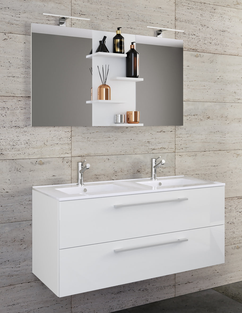 3-Osainen Pesuallas Budasi Peilillä, valkoinen