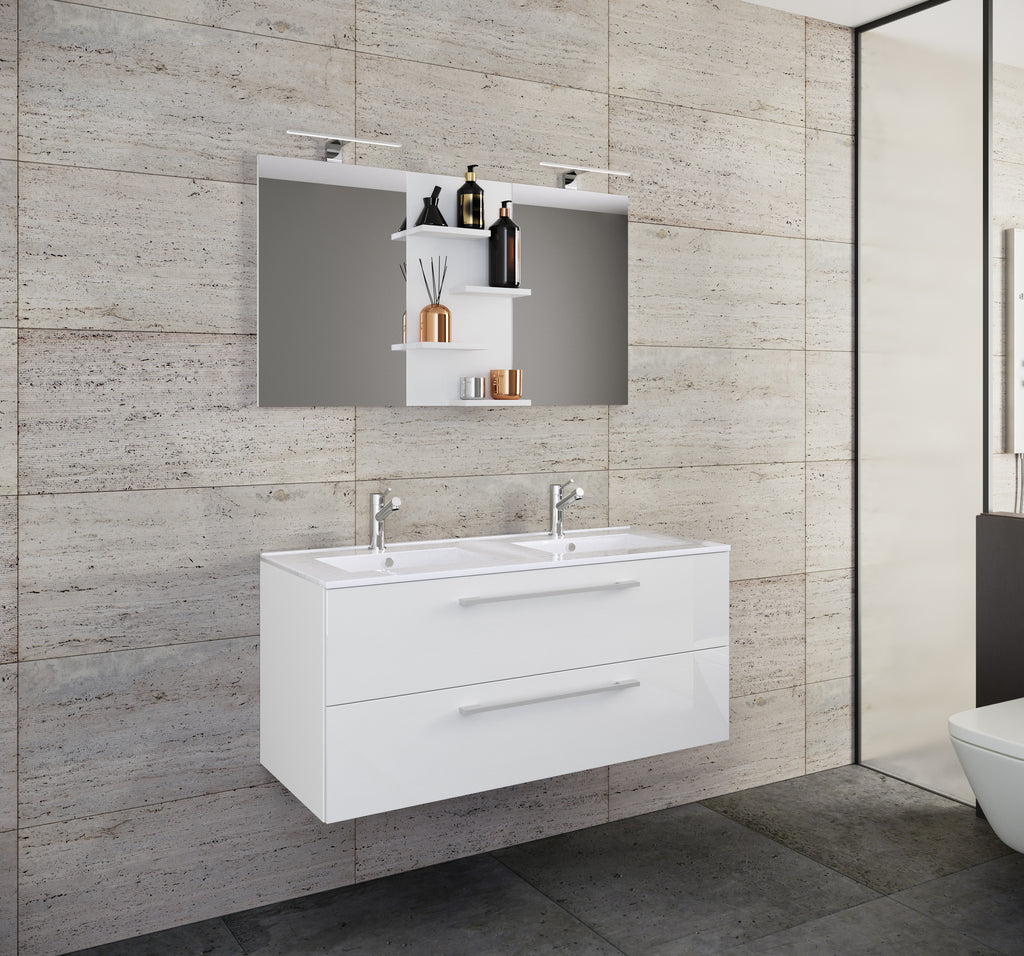 3-Osainen Pesuallas Budasi Peilillä, valkoinen