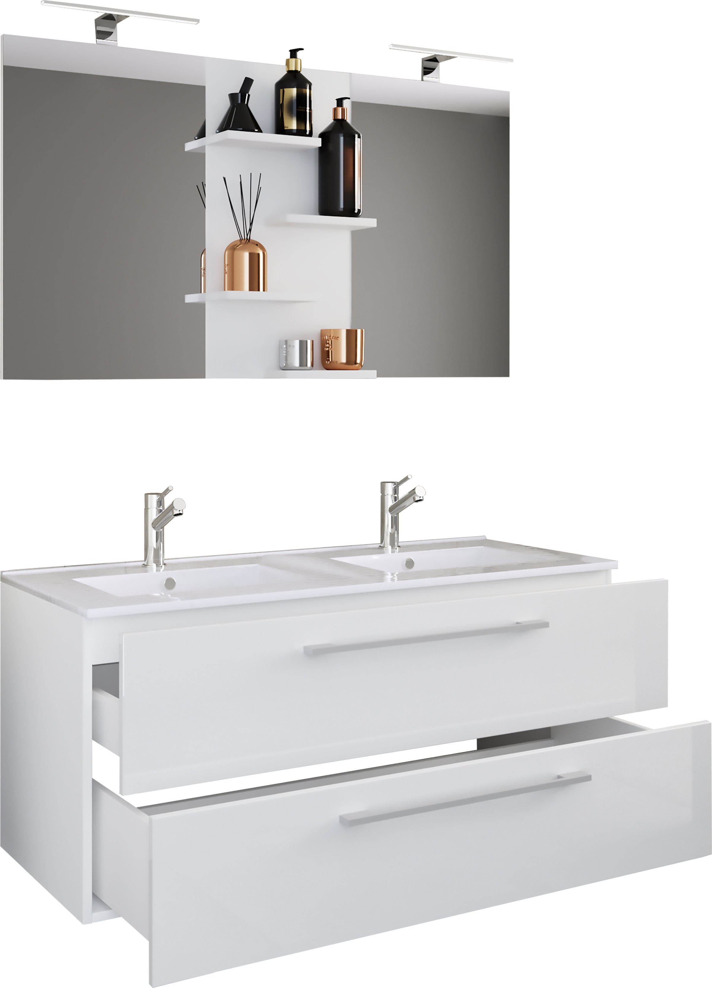 3-Osainen Pesuallas Budasi Peilillä, valkoinen