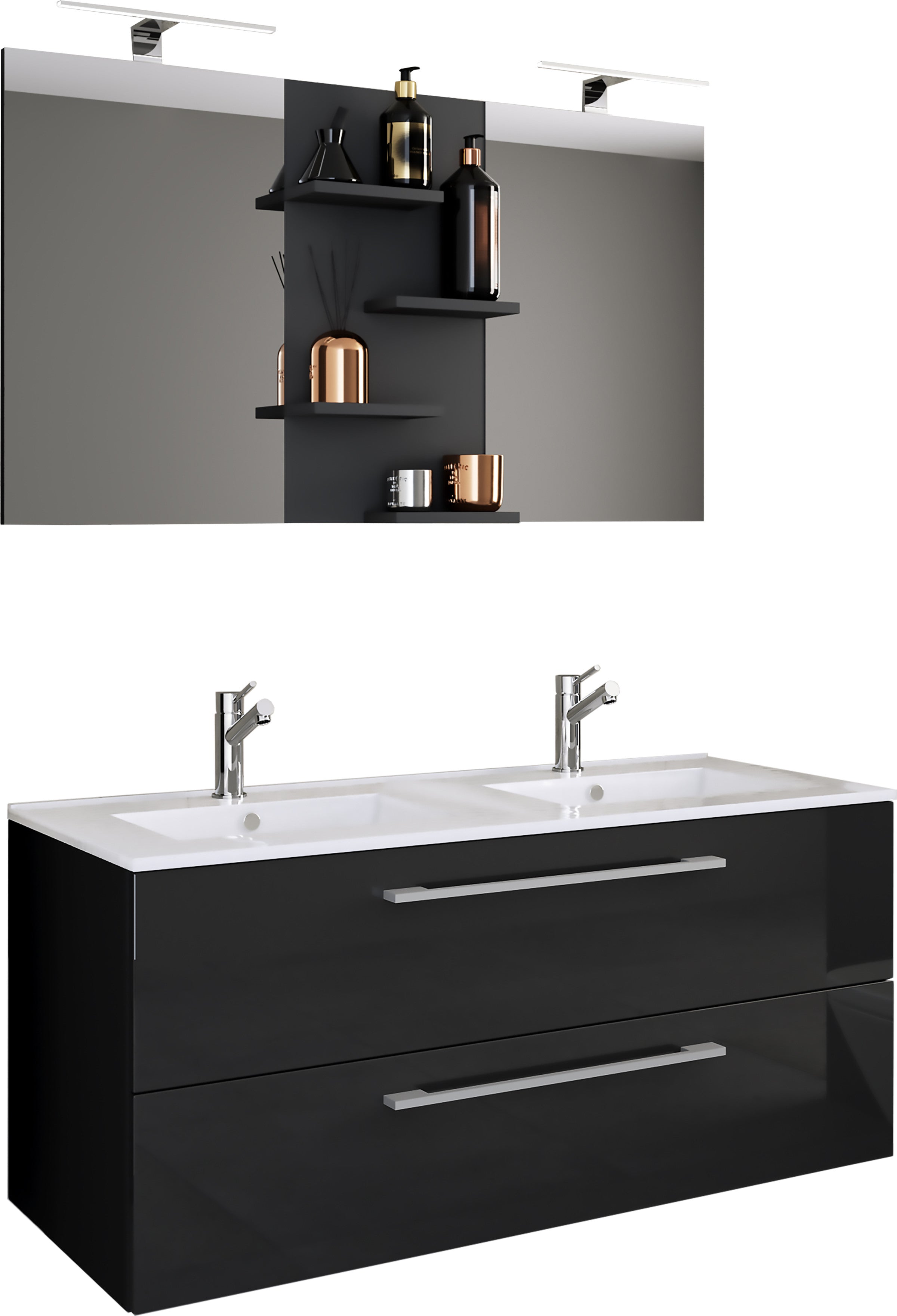 3-Osainen Pesuallas Budasi Peilillä, musta