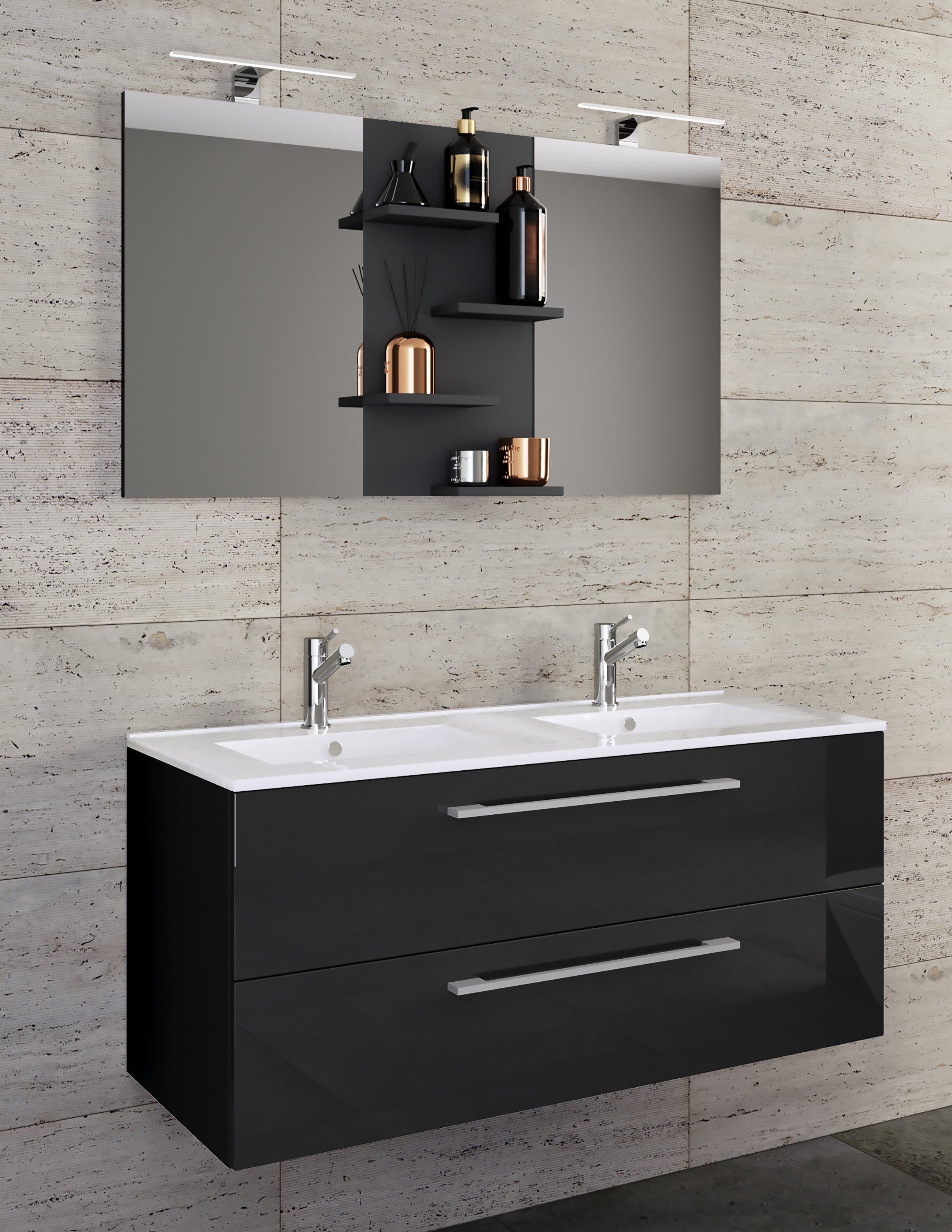 3-Osainen Pesuallas Budasi Peilillä, musta