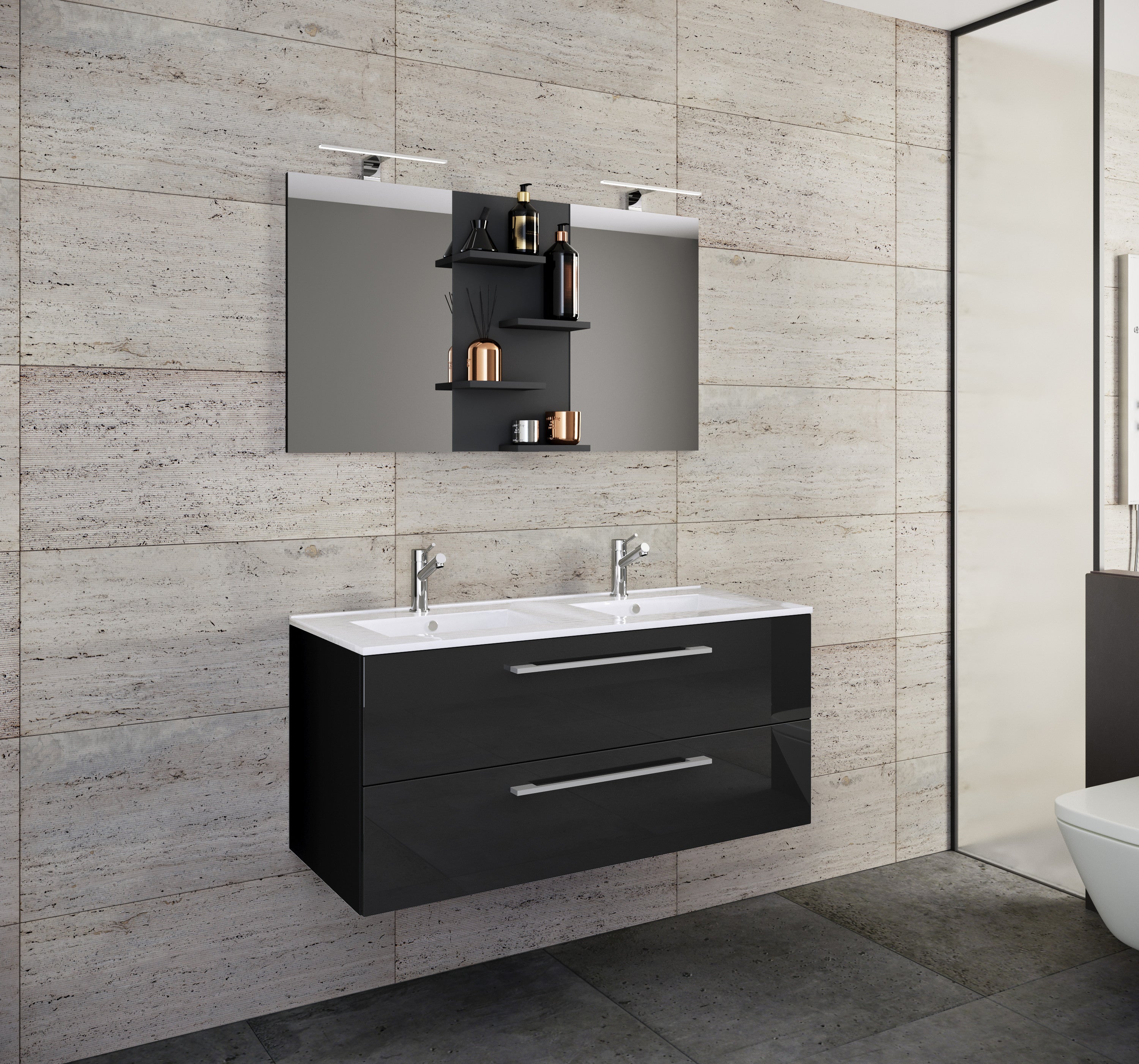 3-Osainen Pesuallas Budasi Peilillä, musta