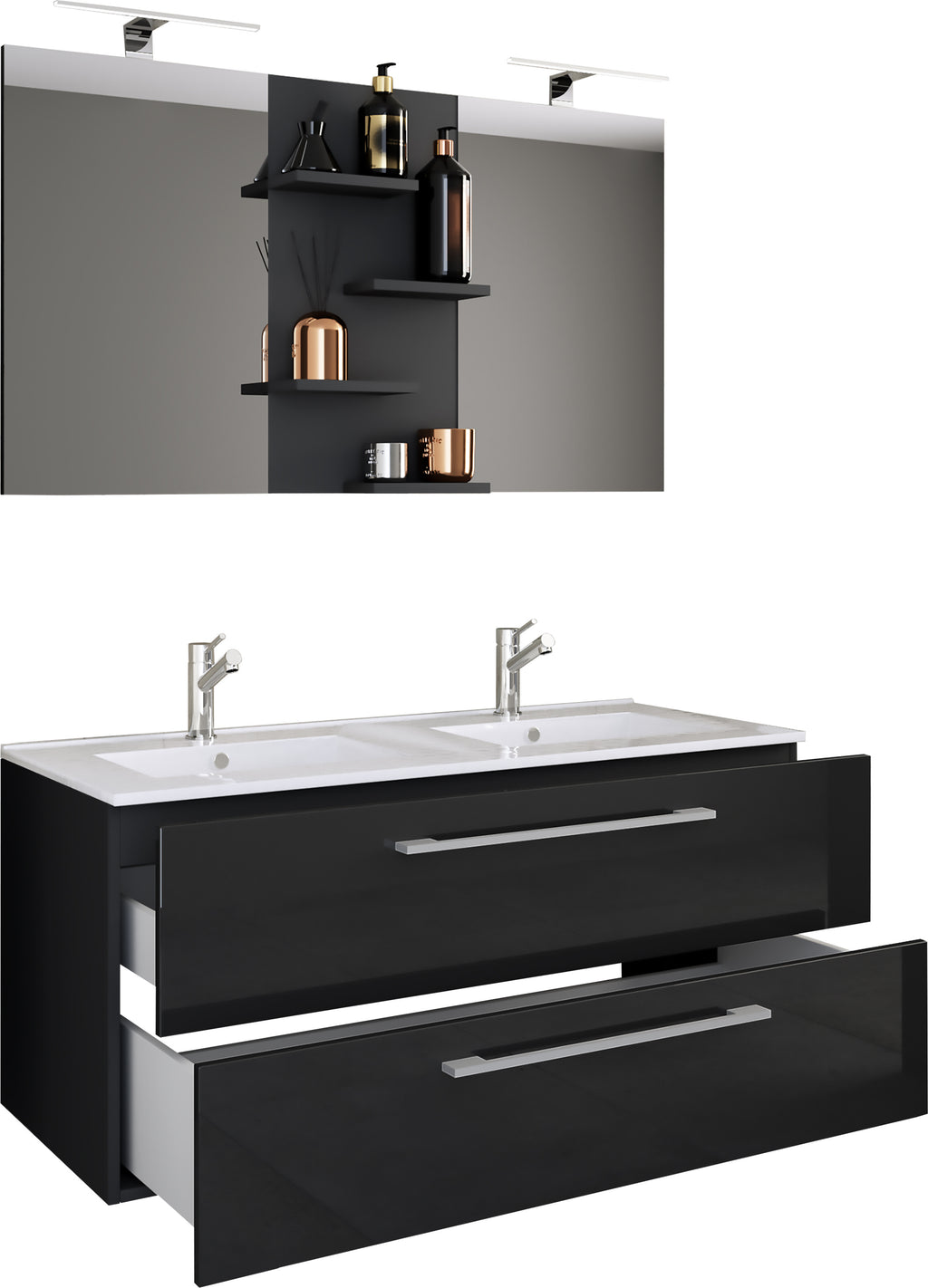 3-Osainen Pesuallas Budasi Peilillä, musta