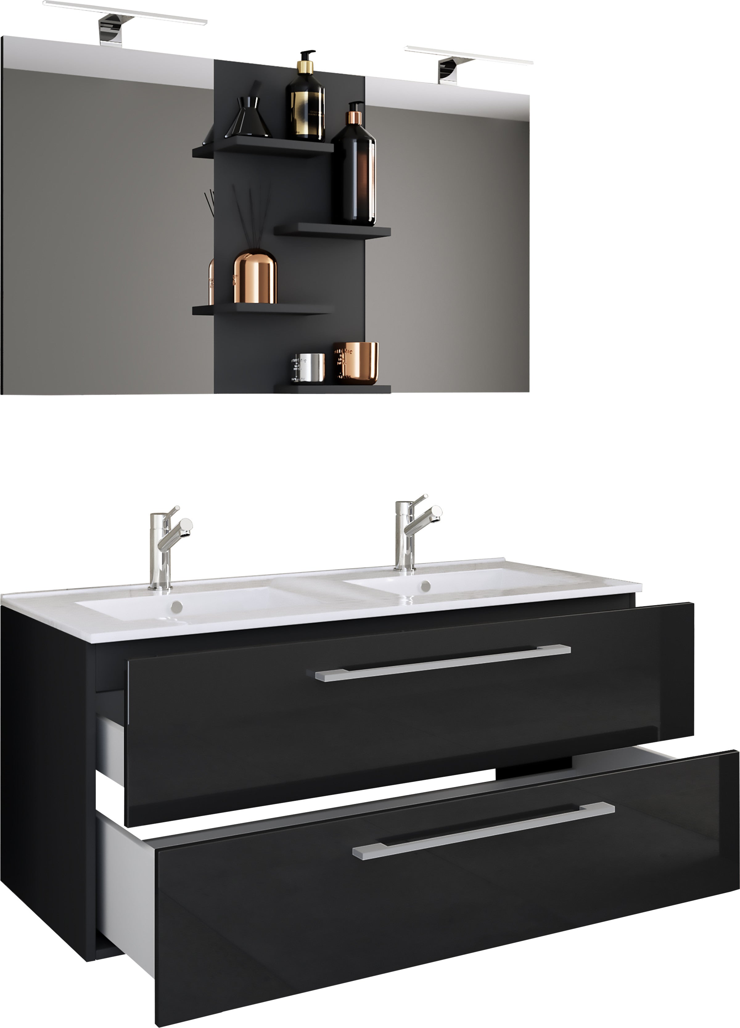 3-Osainen Pesuallas Budasi Peilillä, musta