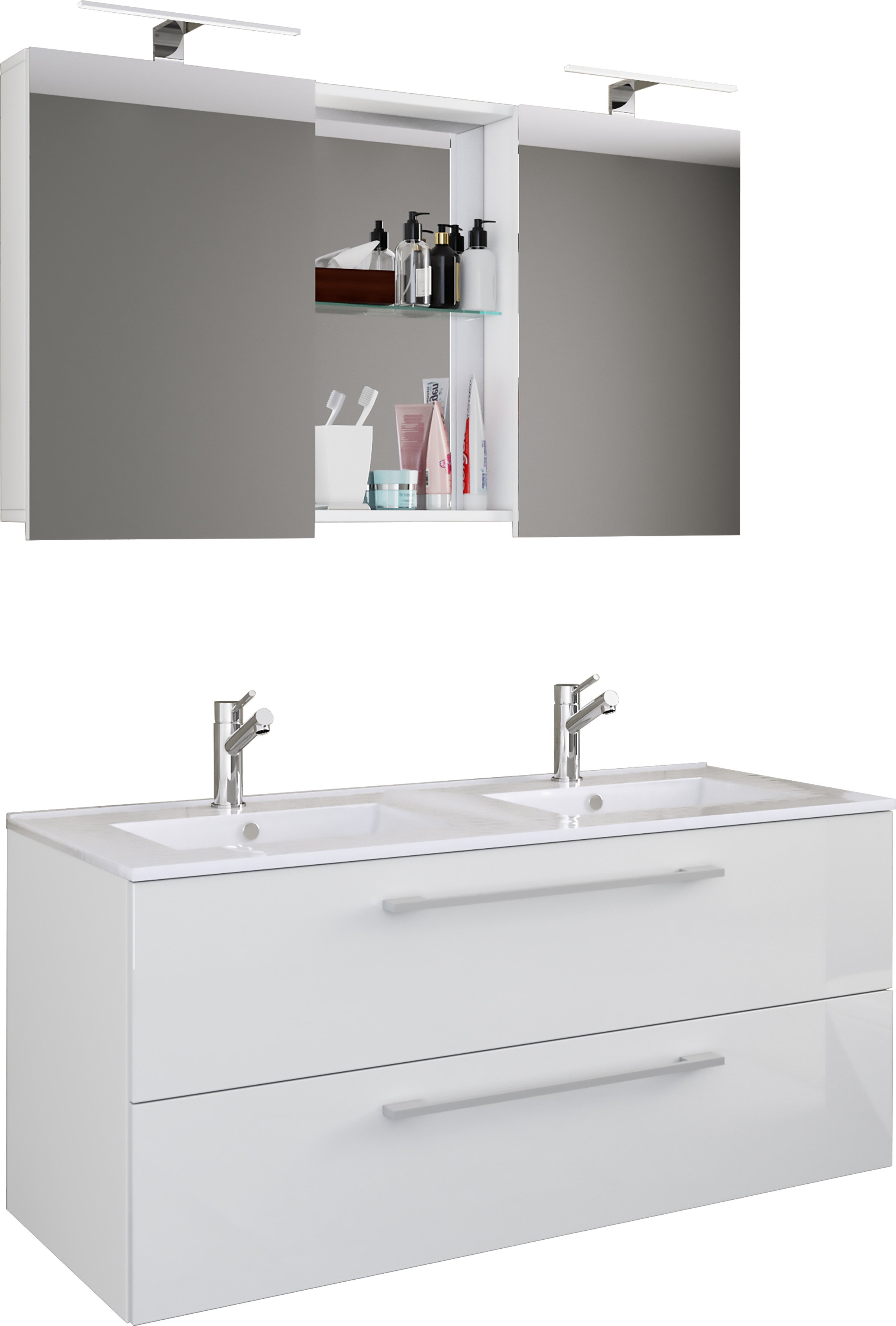 3-Osainen Pesuallas Budasi Peilikaapilla, valkoinen