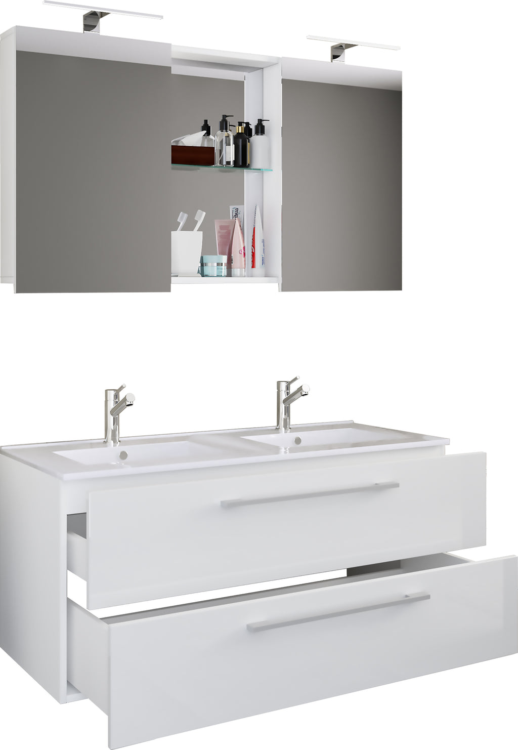 3-Osainen Pesuallas Budasi Peilikaapilla, valkoinen