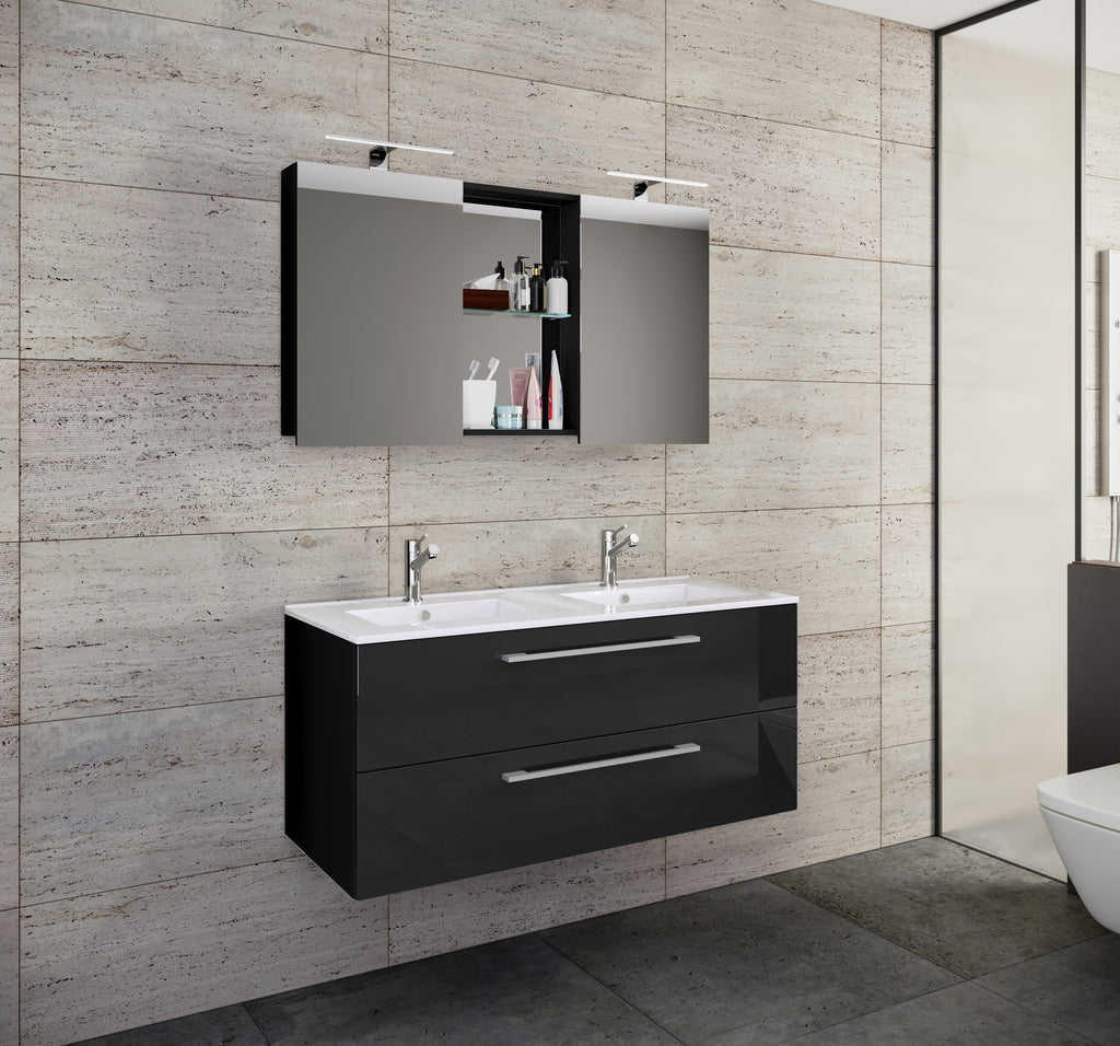 3-Osainen Pesuallas Budasi Peilikaapilla, musta