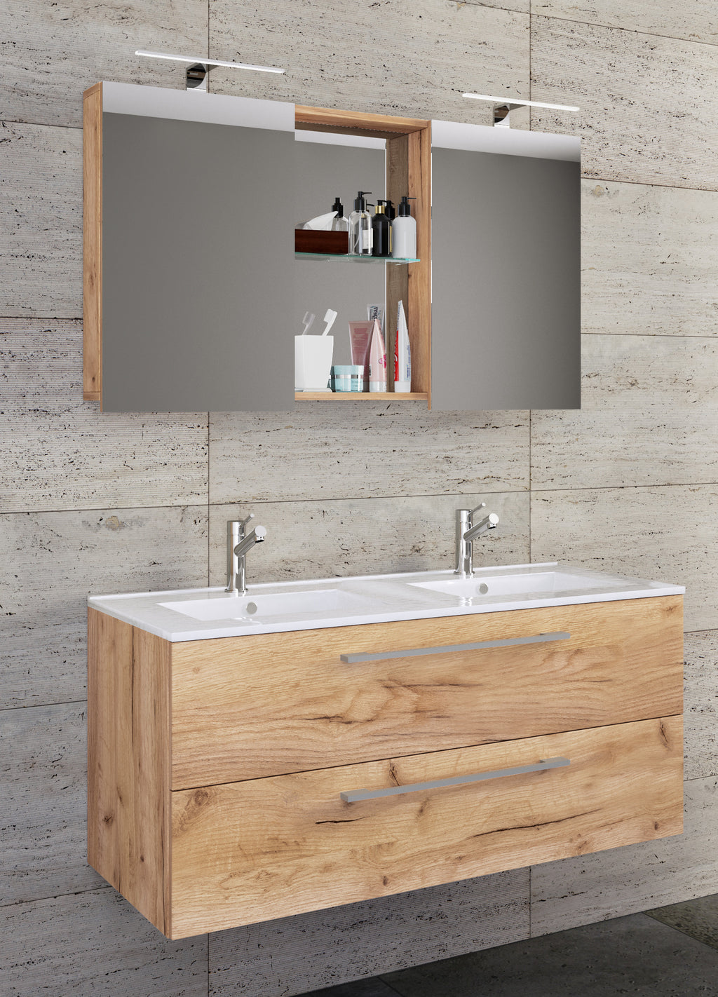 3-Osainen Pesuallas Budasi Peilikaapilla, puu