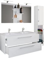 4-Osainen Pesuallas Budasi Peilillä Ja Korkealla Kaapilla, valkoinen