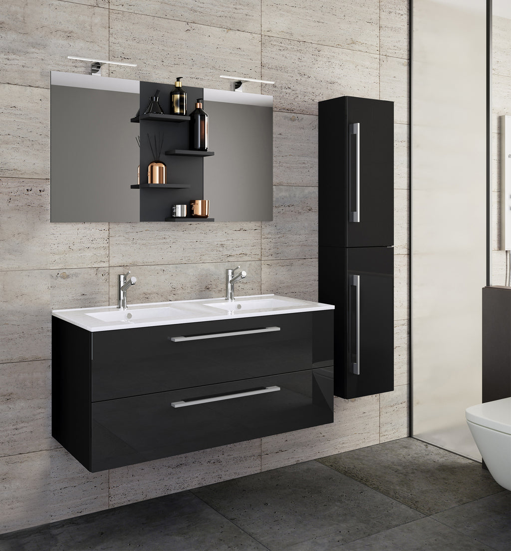 4-Osainen Pesuallas Budasi Peilillä Ja Korkealla Kaapilla, musta