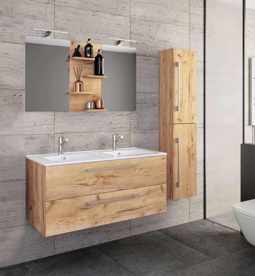 4-Osainen Pesuallas Budasi Peilillä Ja Korkealla Kaapilla, puu