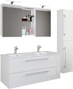 4-Osainen Pesuallas Budasi Peilikaapilla Ja Korkealla Kaapilla, valkoinen