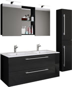 4-Osainen Pesuallas Budasi Peilikaapilla Ja Korkealla Kaapilla, musta