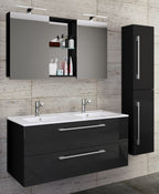 4-Osainen Pesuallas Budasi Peilikaapilla Ja Korkealla Kaapilla, musta