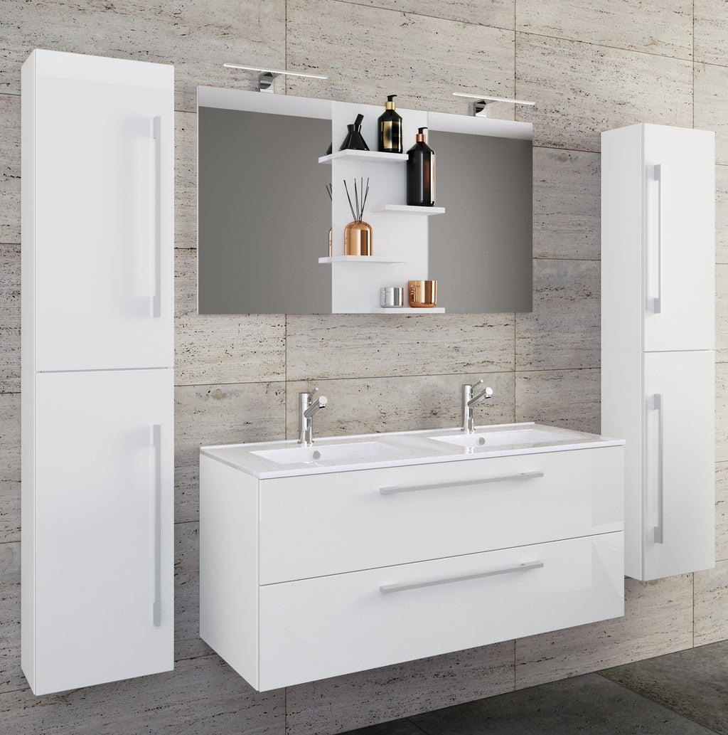 5-piece Pesuallas Budasi Peilillä Ja 2 Korkealla Kaapilla, valkoinen