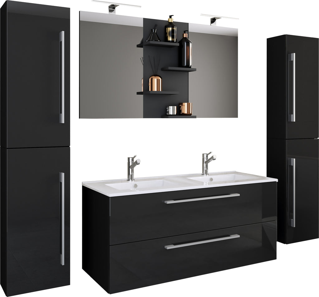 5-piece Pesuallas Budasi Peilillä Ja 2 Korkealla Kaapilla, musta