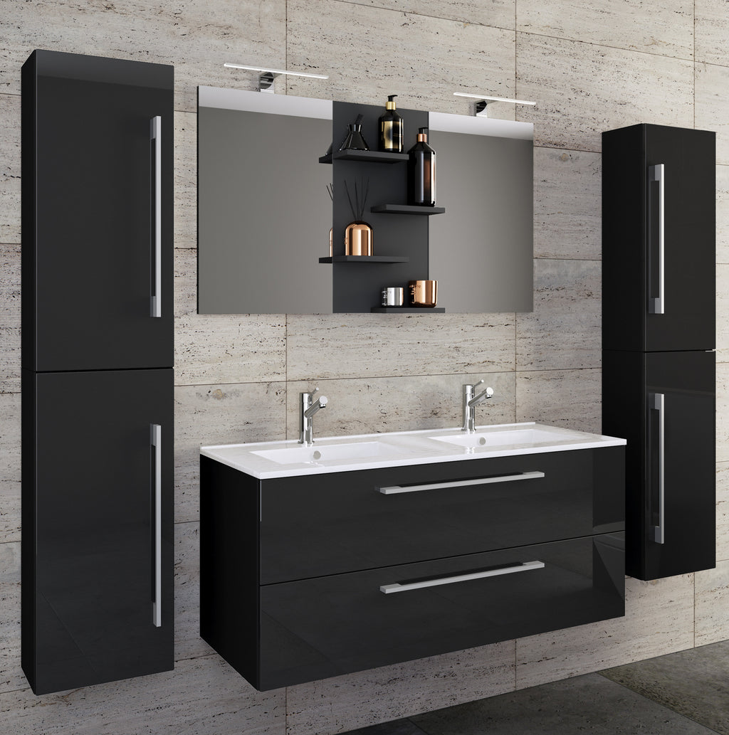 5-piece Pesuallas Budasi Peilillä Ja 2 Korkealla Kaapilla, musta