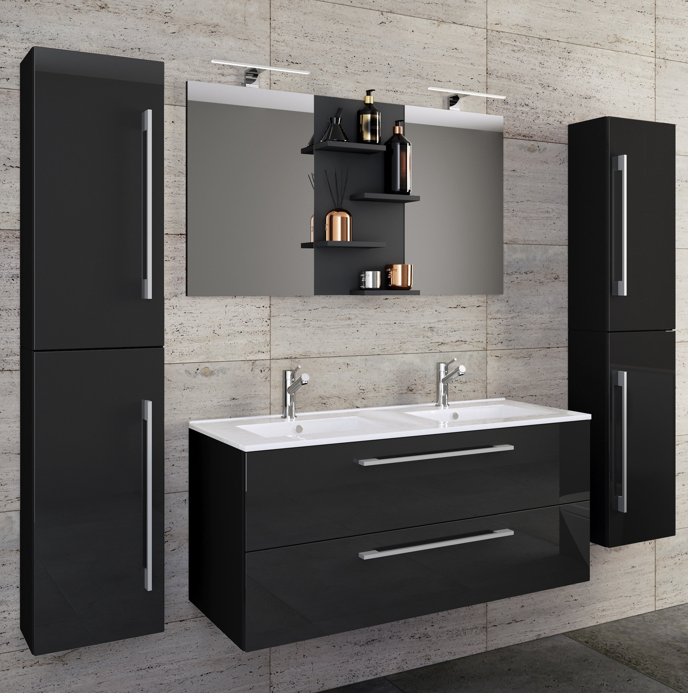 5-piece Pesuallas Budasi Peilillä Ja 2 Korkealla Kaapilla, musta