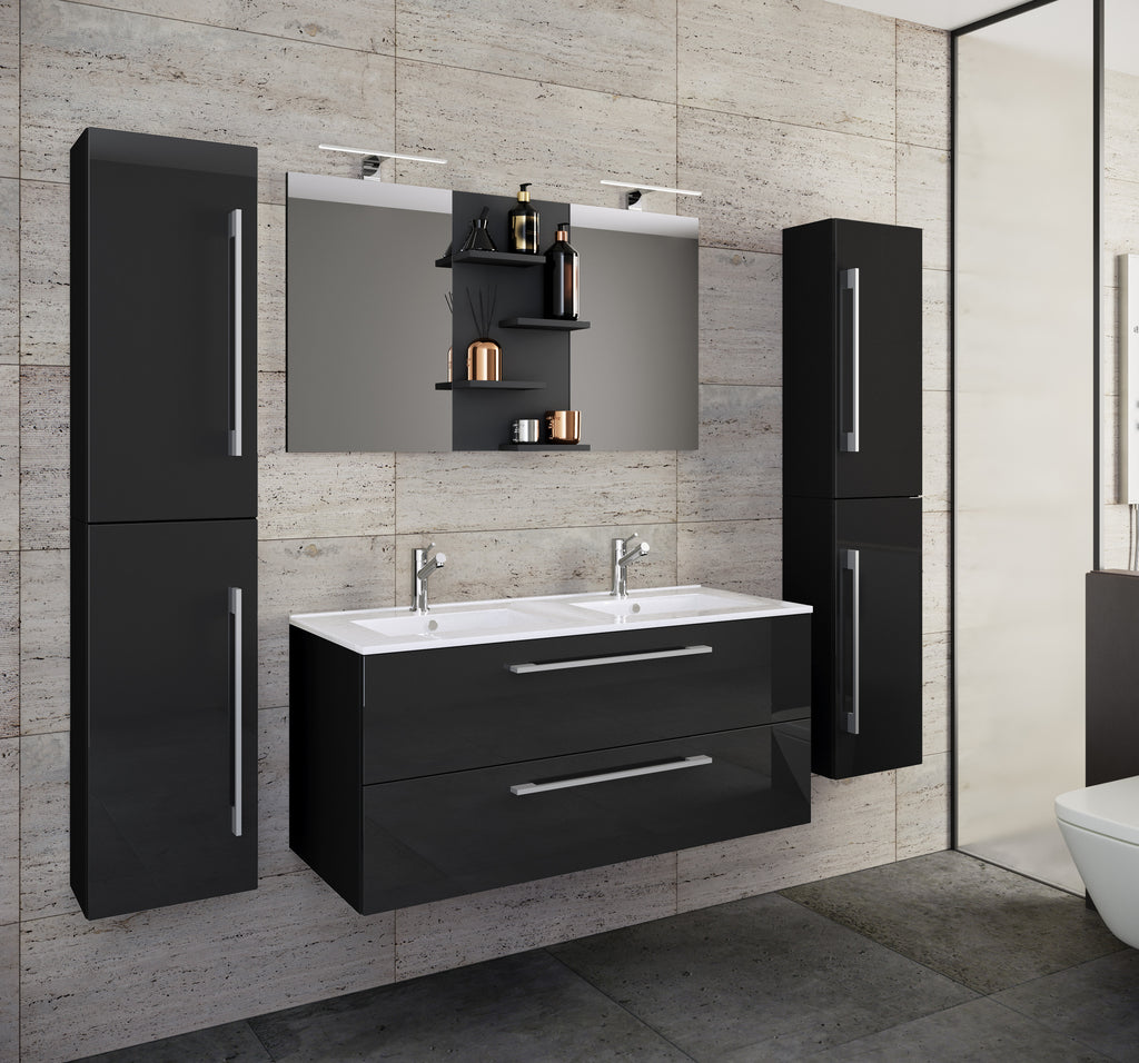 5-piece Pesuallas Budasi Peilillä Ja 2 Korkealla Kaapilla, musta