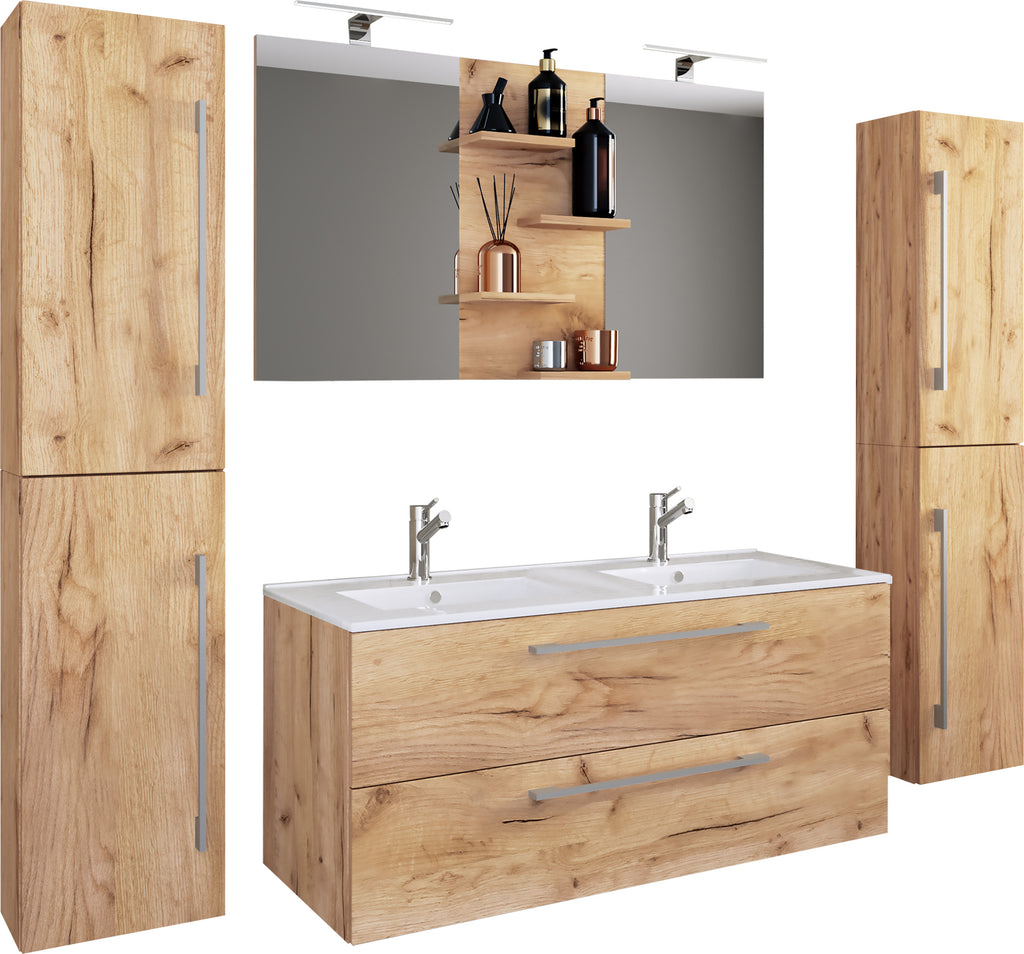 5-piece Pesuallas Budasi Peilillä Ja 2 Korkealla Kaapilla, puu