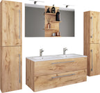 5-piece Pesuallas Budasi Peilillä Ja 2 Korkealla Kaapilla, puu