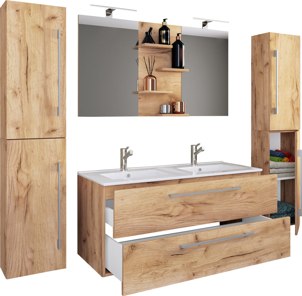 5-piece Pesuallas Budasi Peilillä Ja 2 Korkealla Kaapilla, puu