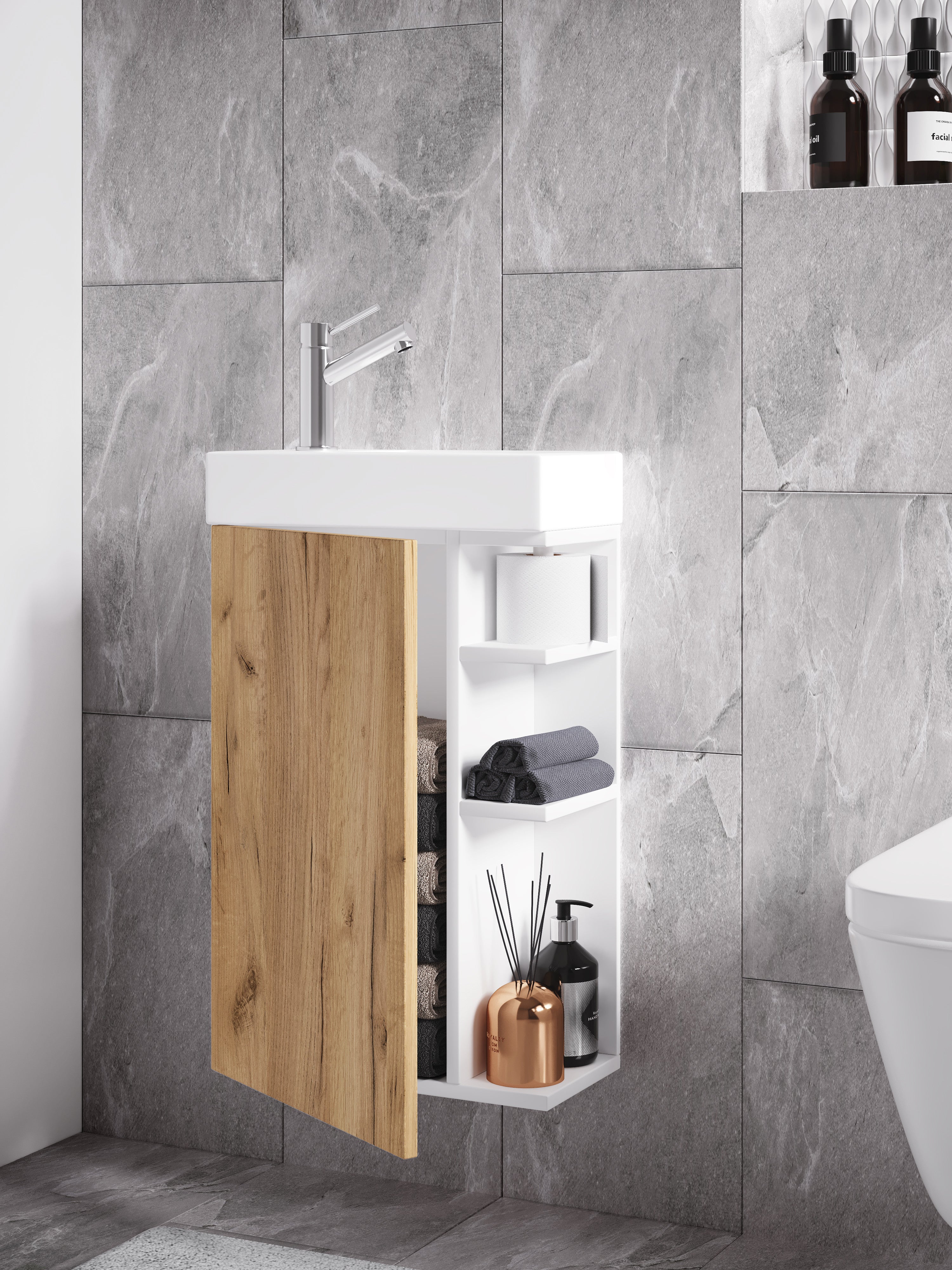 2-Osainen Pesuallassetti Lumia, puu / valkoinen