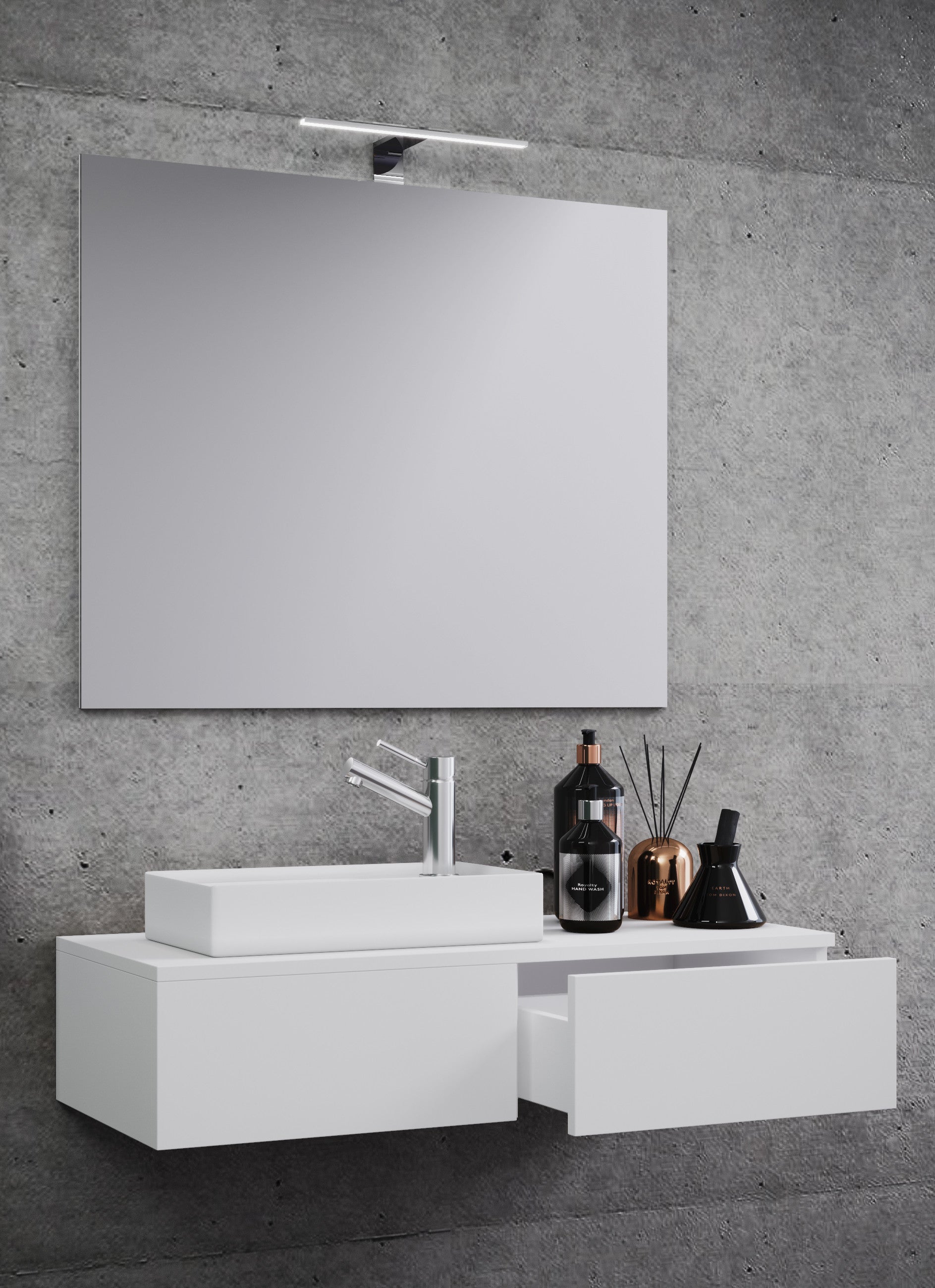 3-osainen Pesuallassetti Gudas Peilillä, valkoinen