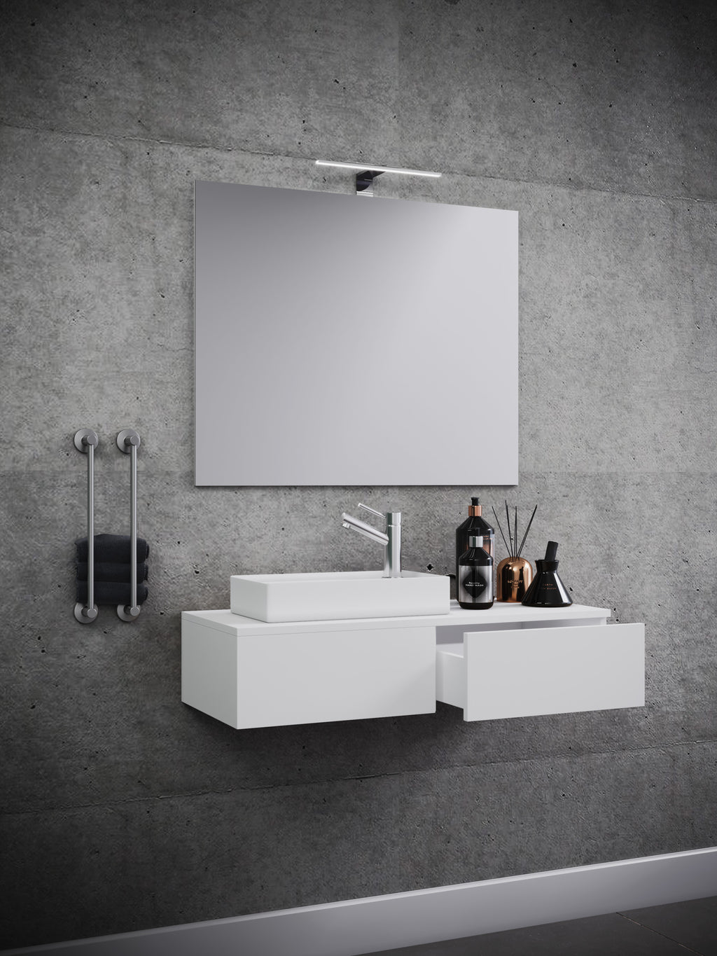 3-osainen Pesuallassetti Gudas Peilillä, valkoinen