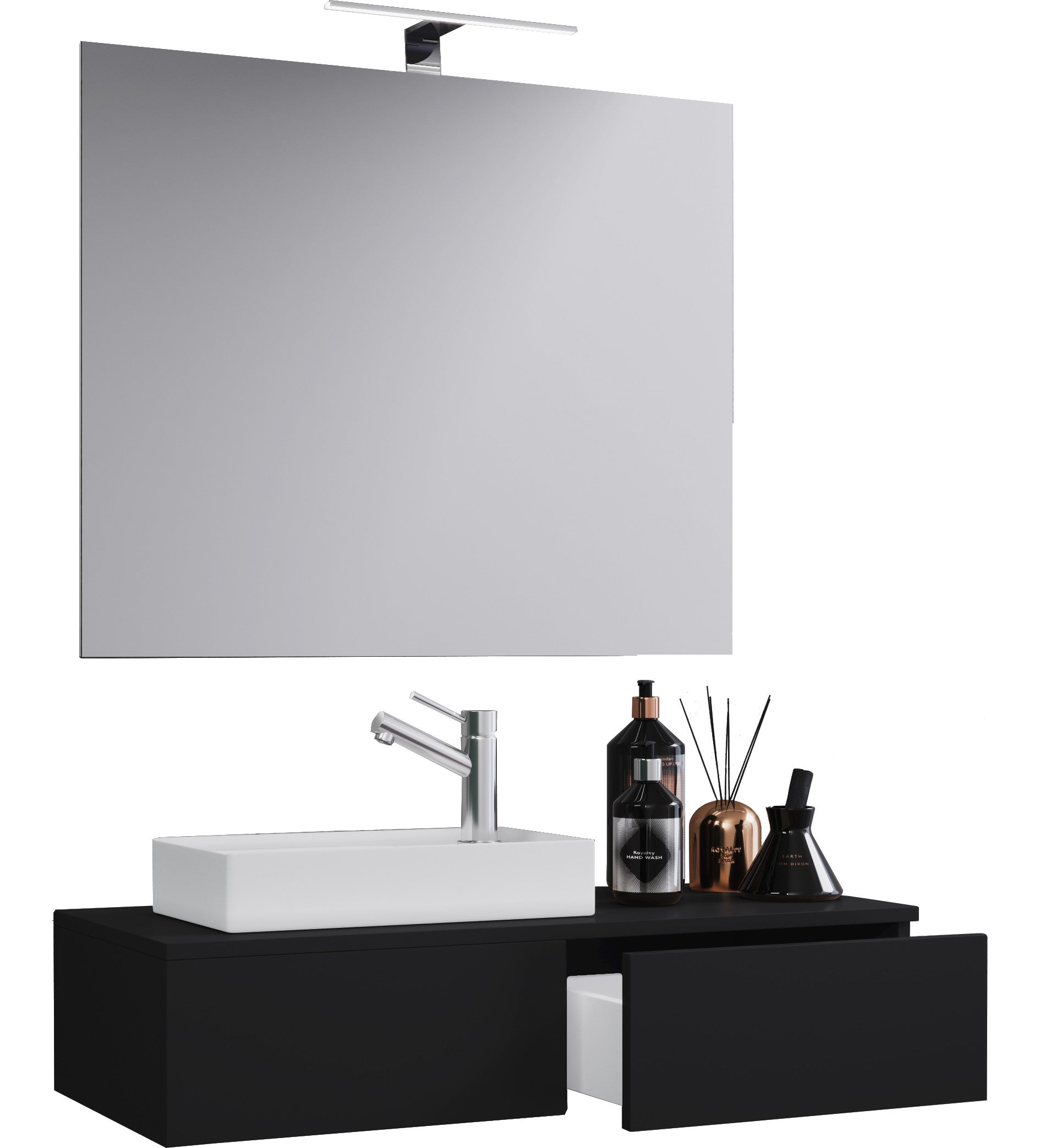 3-osainen Pesuallassetti Gudas Peilillä, harmaa