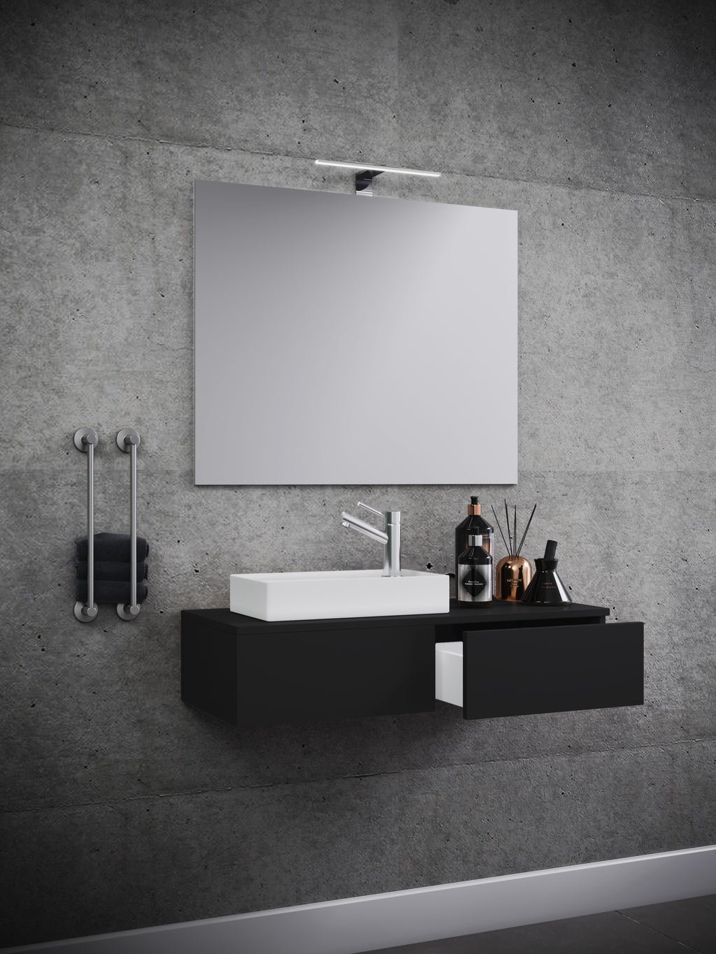 3-osainen Pesuallassetti Gudas Peilillä, harmaa