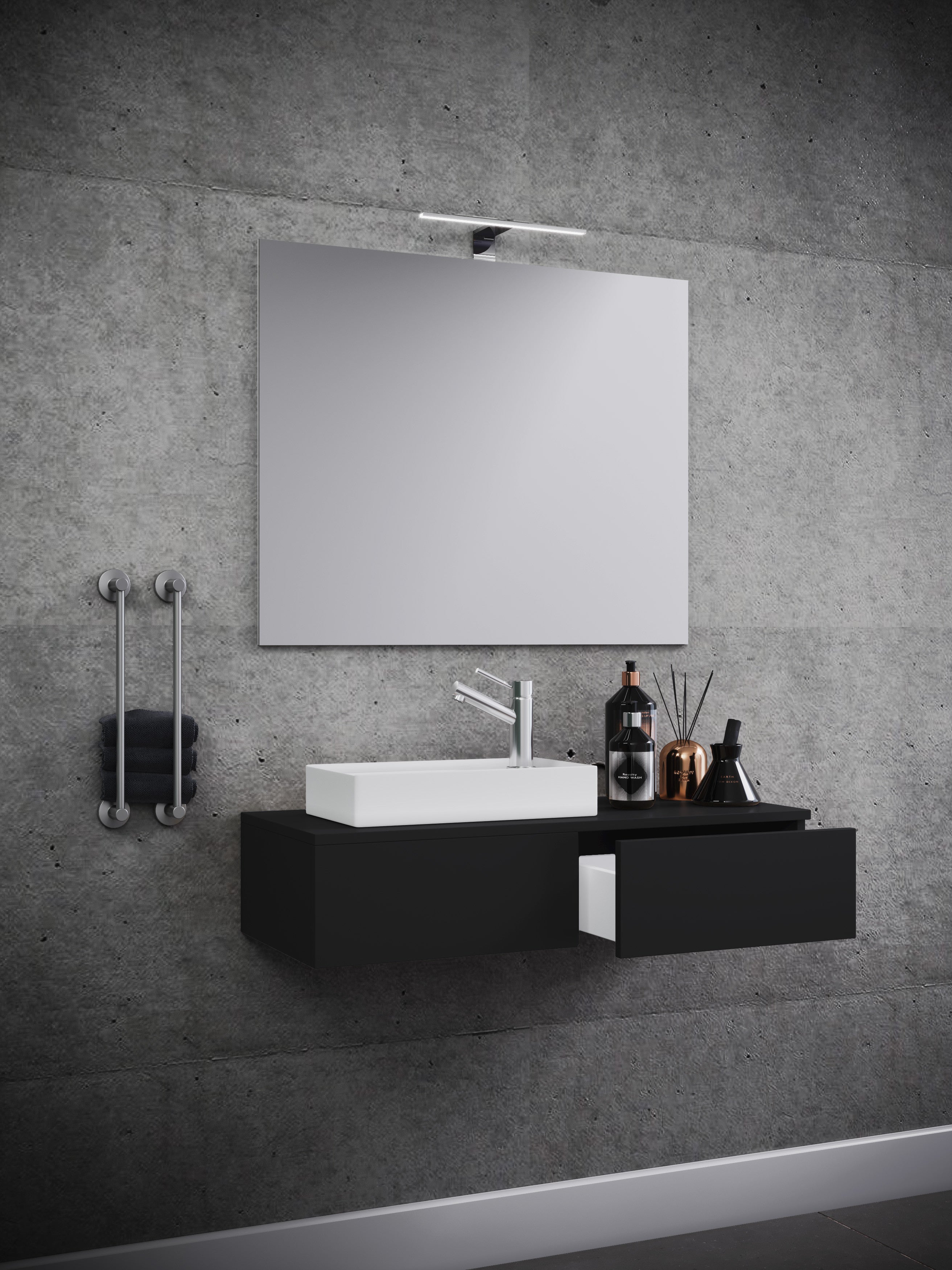 3-osainen Pesuallassetti Gudas Peilillä, harmaa