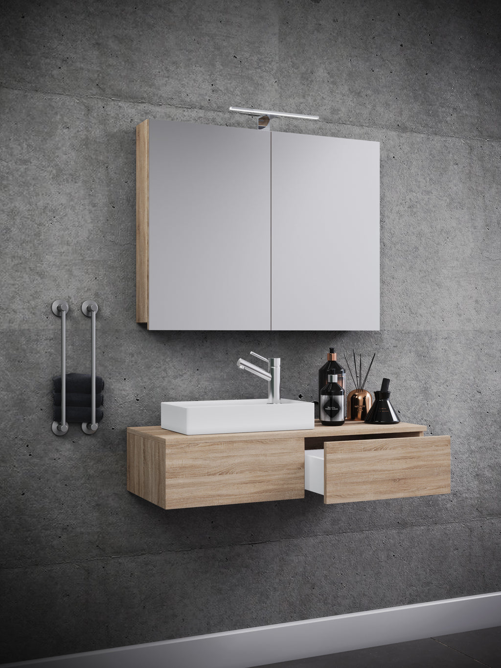 3-osainen Pesuallassetti Gudas Peilikaapilla, puu