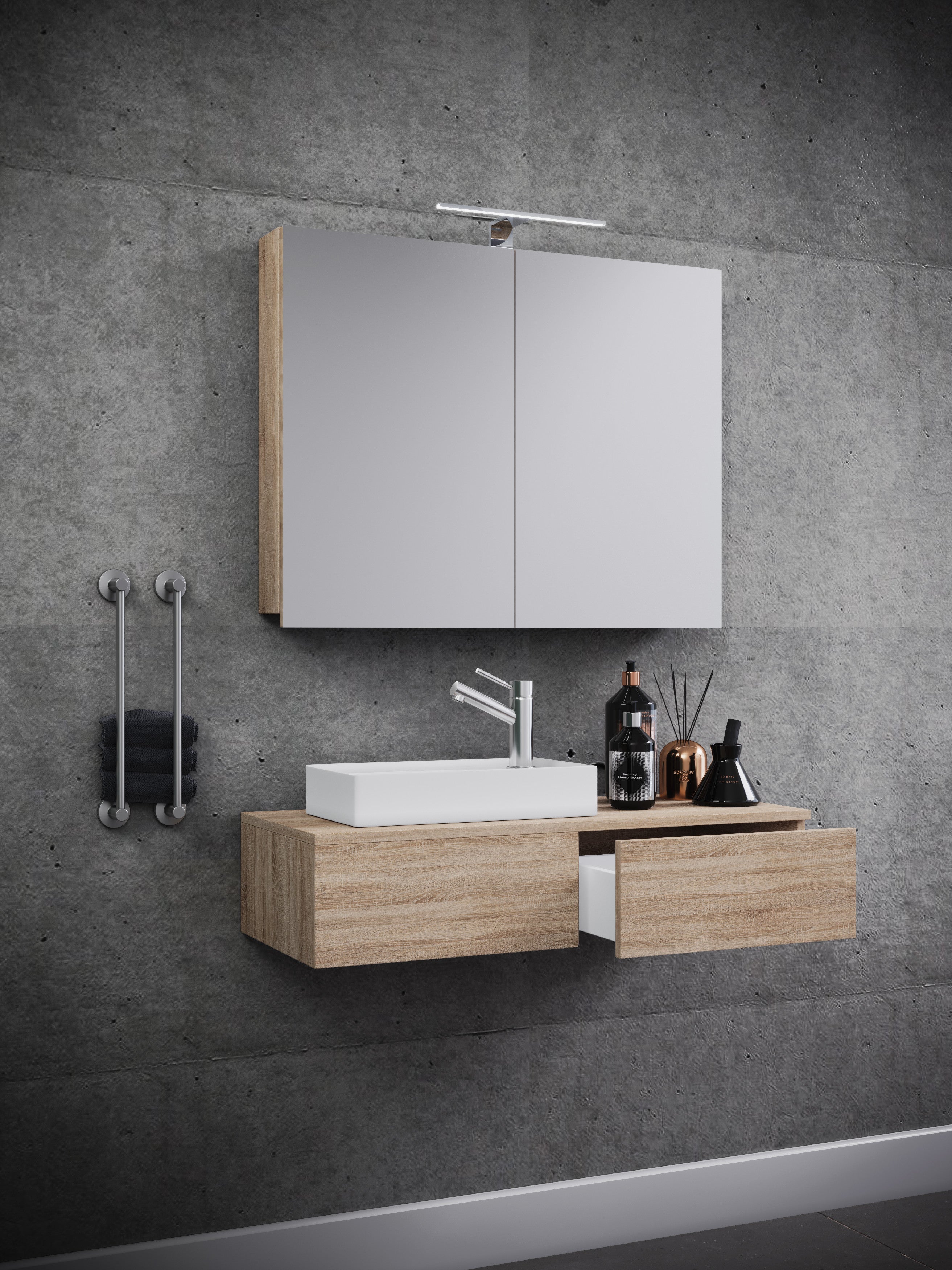 3-osainen Pesuallassetti Gudas Peilikaapilla, puu