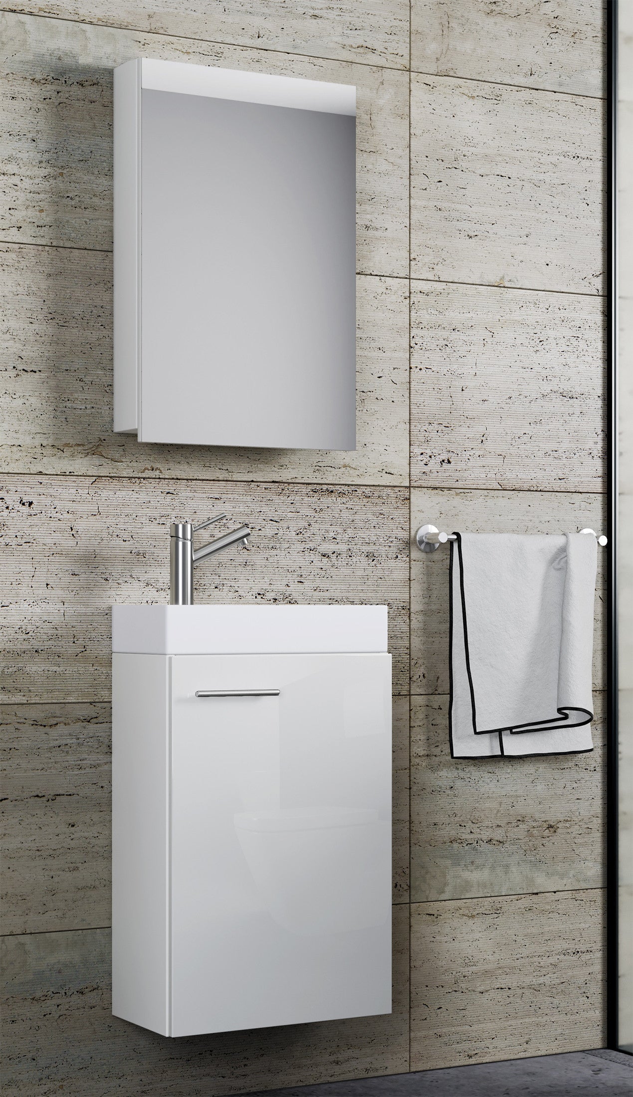 Pesuallassetti Slito Peilikaapilla, valkoinen