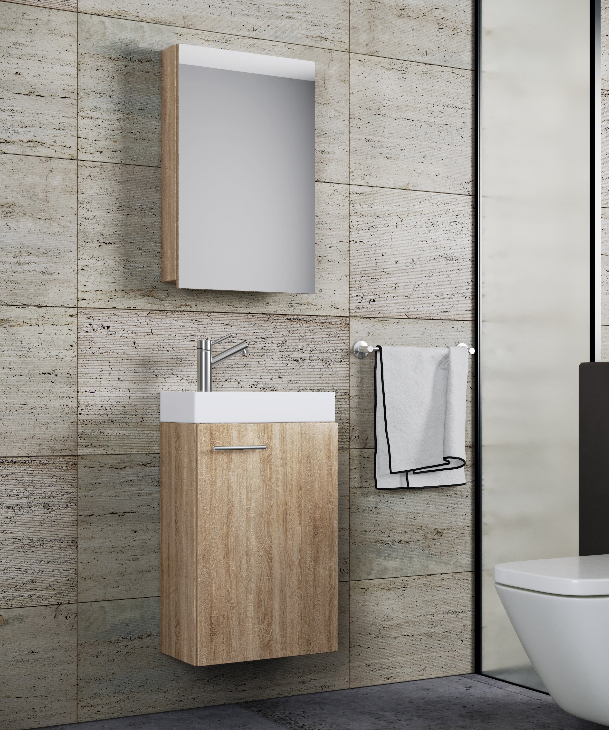 Pesuallassetti Slito Peilikaapilla, puukuosi