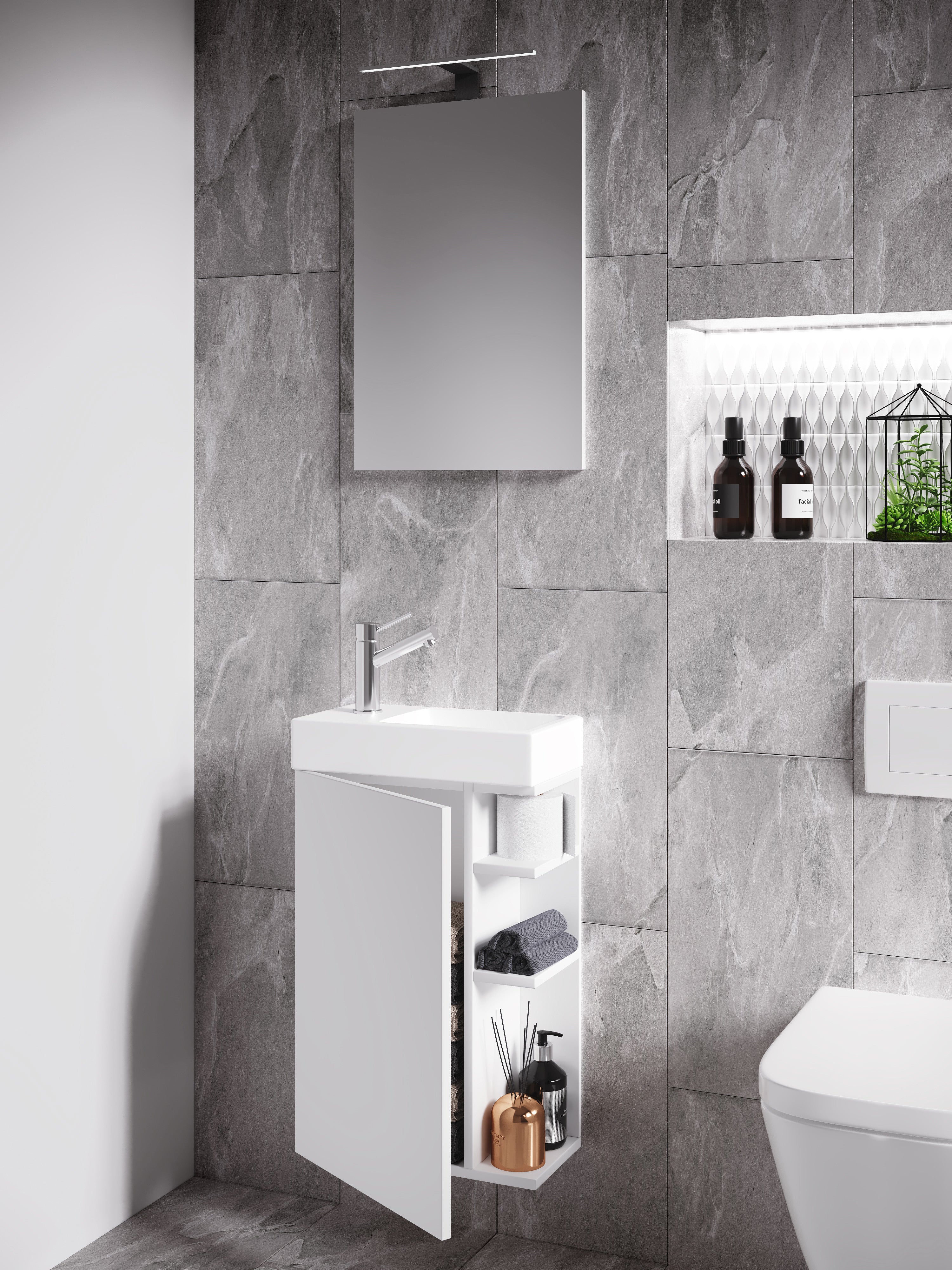 3-Osainen Pesuallassetti Lumia Peilillä, valkoinen