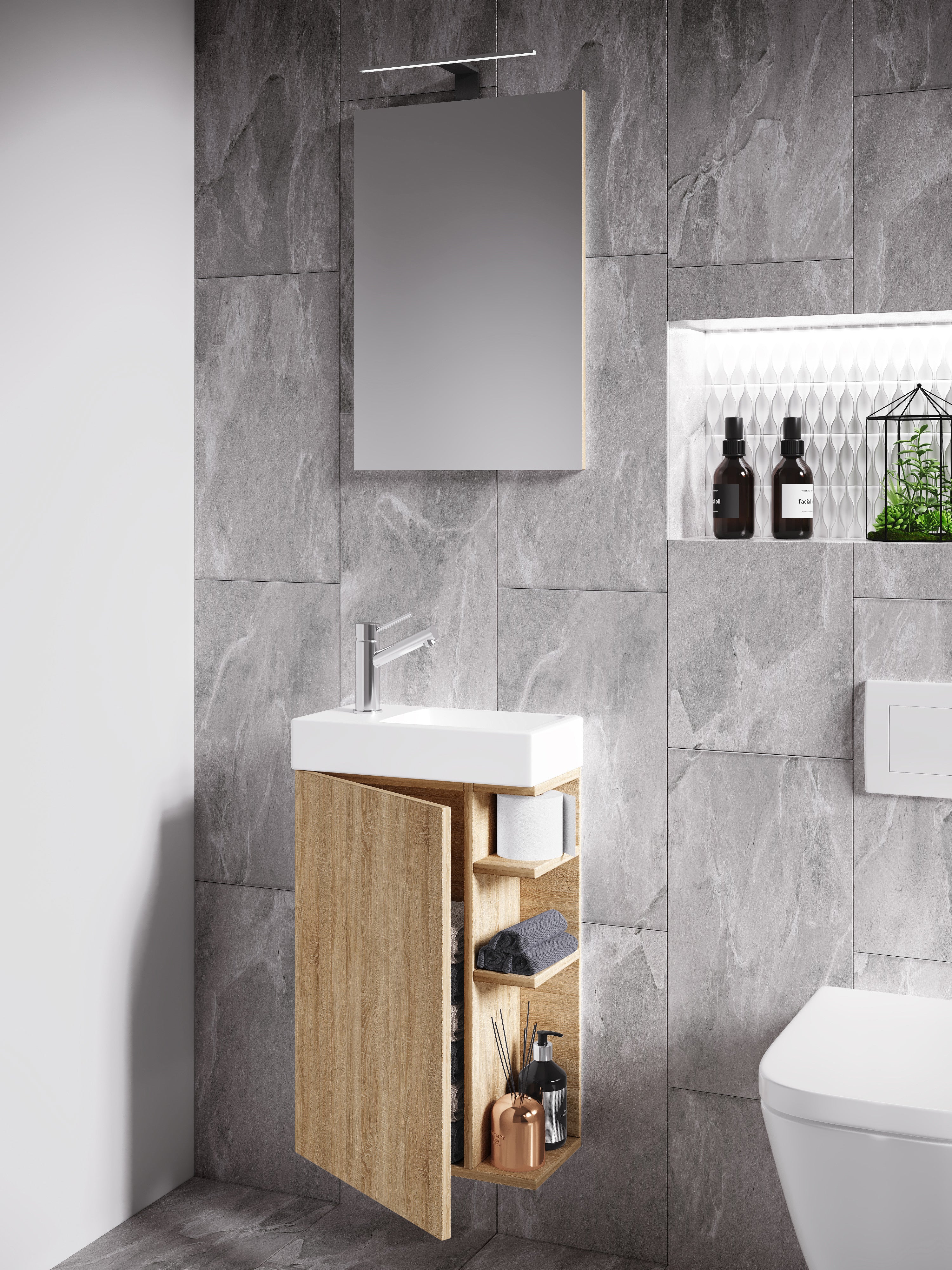 3-Osainen Pesuallassetti Lumia Peilillä, puu