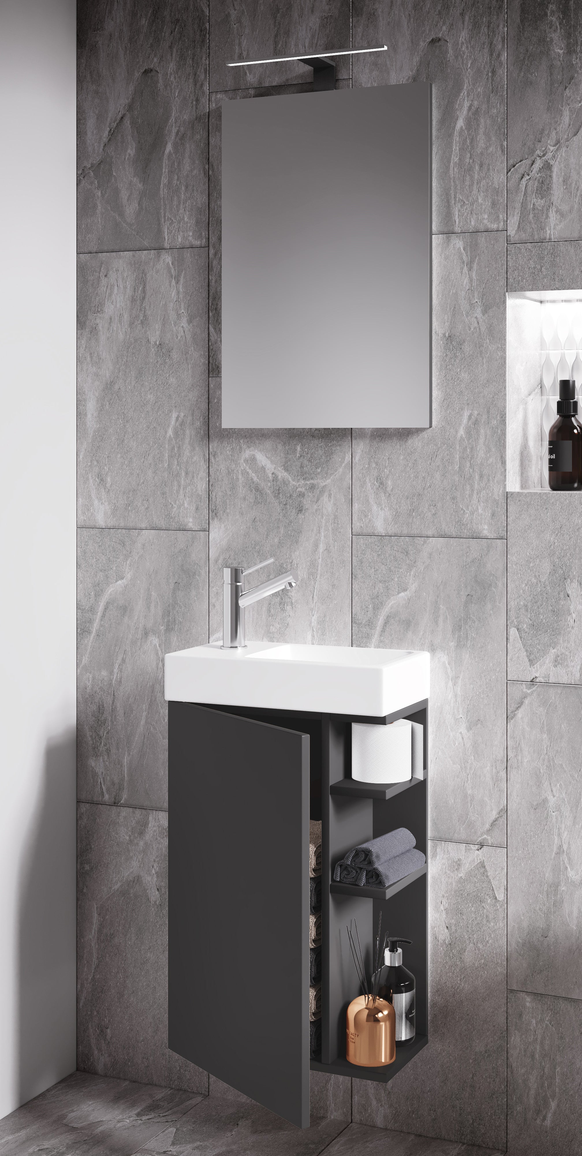 3-Osainen Pesuallassetti Lumia Peilillä, harmaa