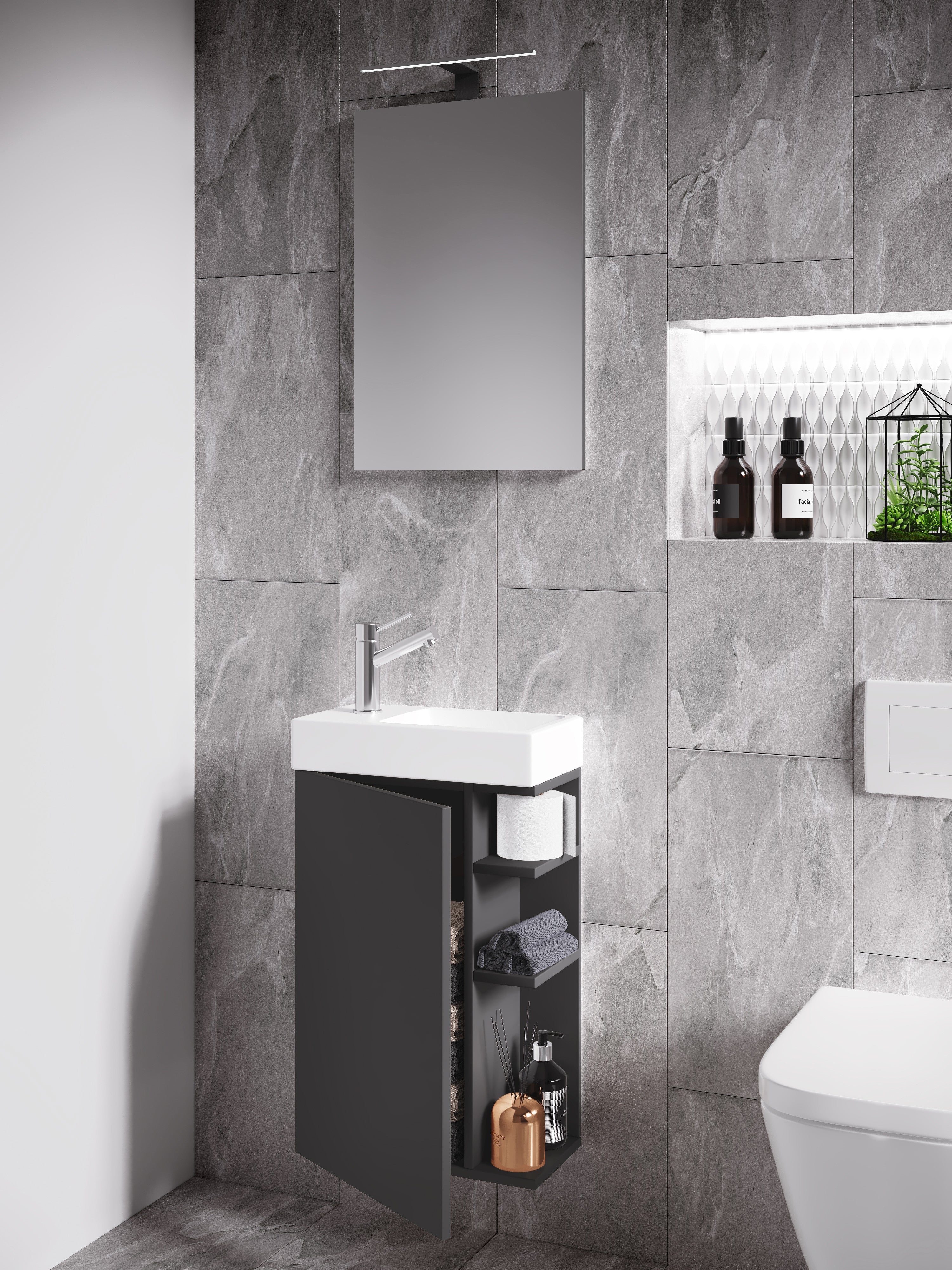 3-Osainen Pesuallassetti Lumia Peilillä, harmaa