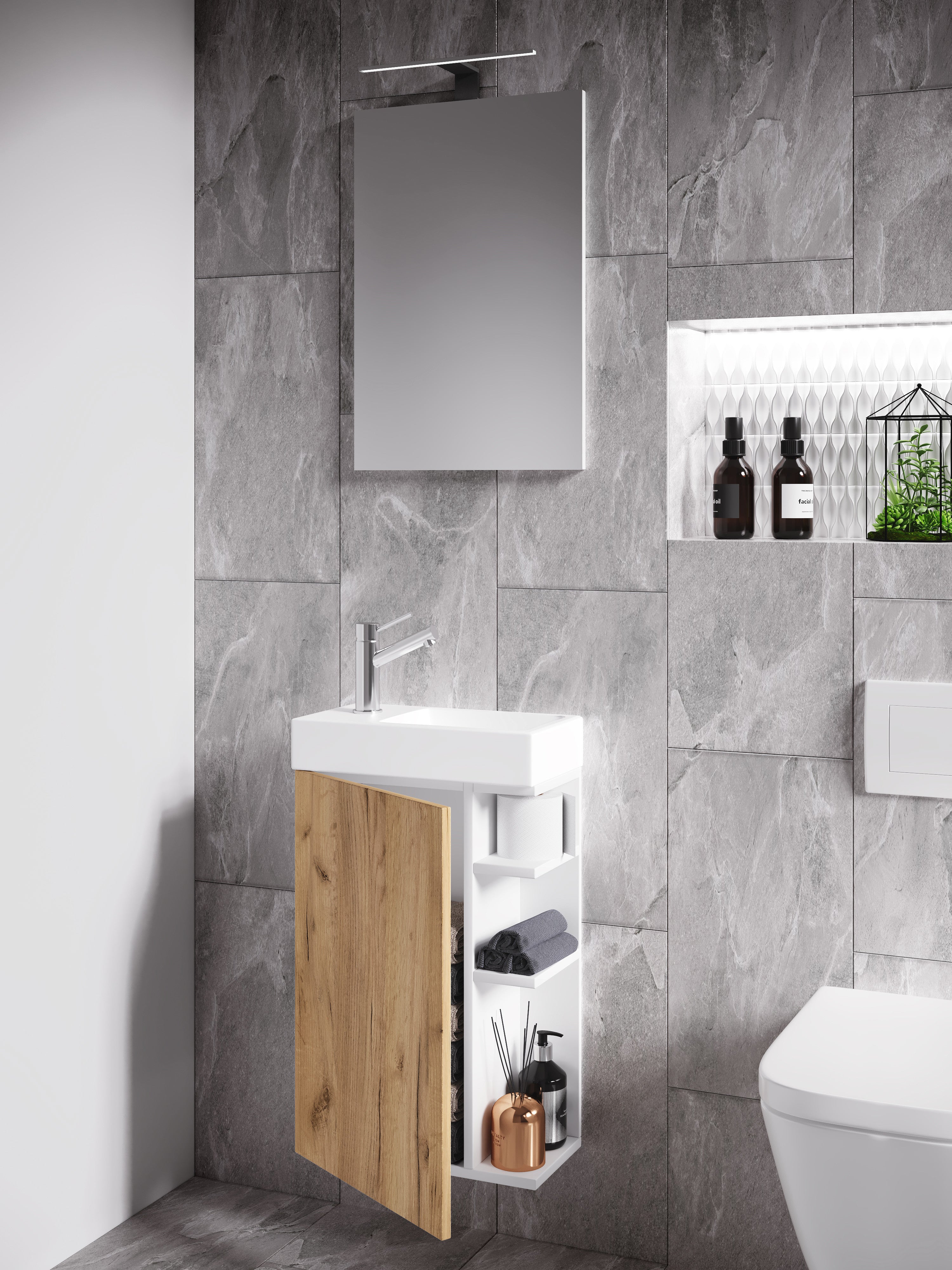 3-Osainen Pesuallassetti Lumia Peilillä, puu / valkoinen