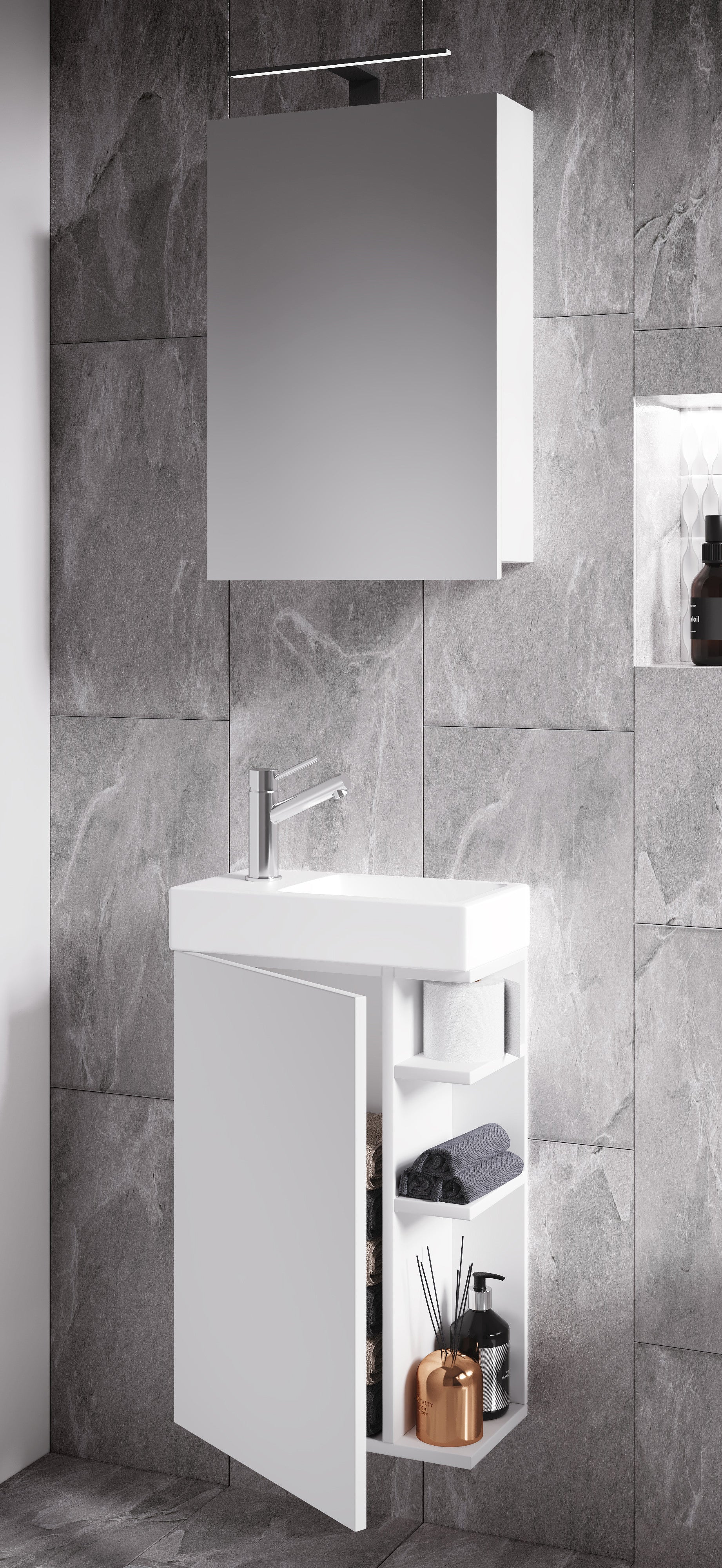 3-Osainen Pesuallassetti Lumia Peilikaapilla, valkoinen