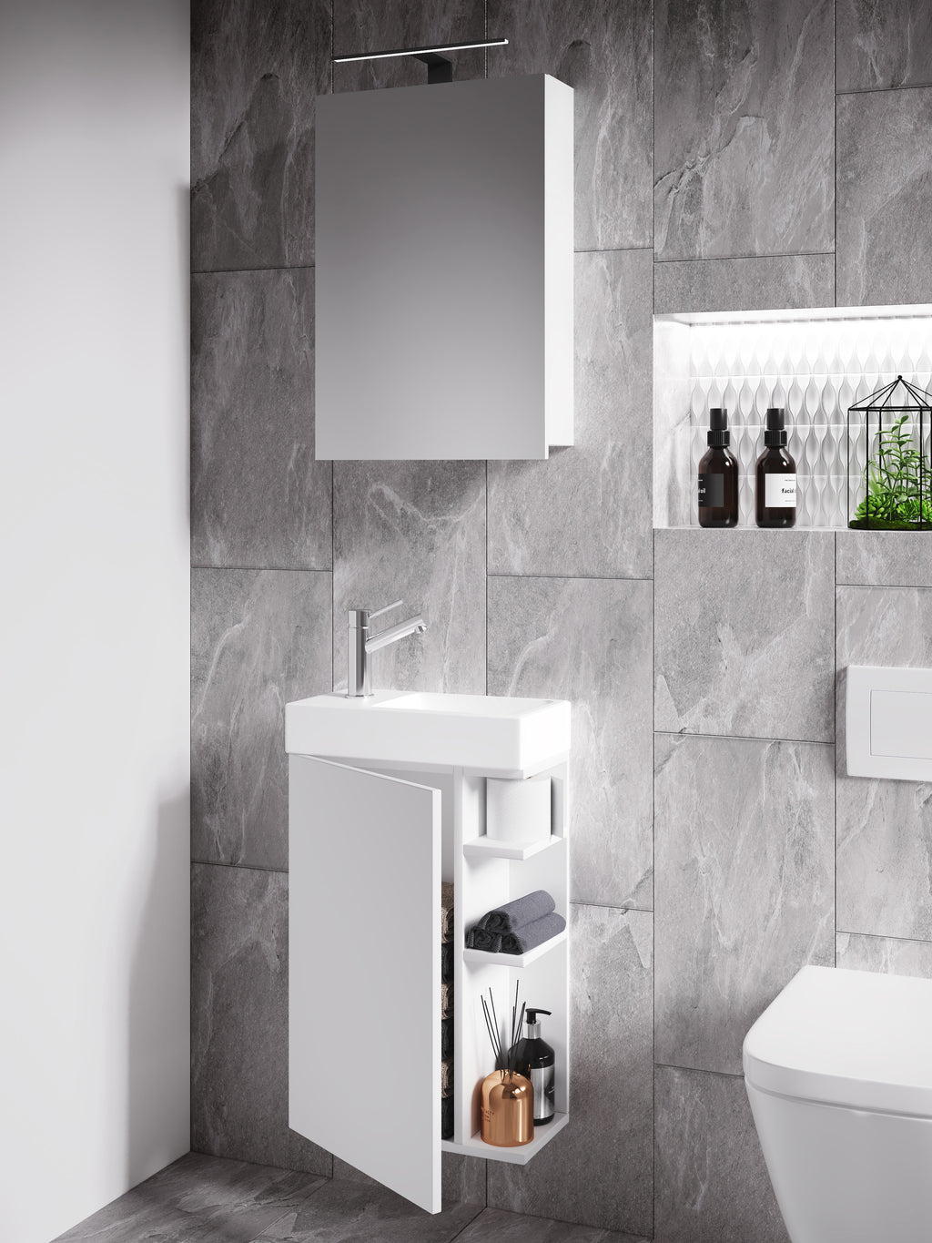 3-Osainen Pesuallassetti Lumia Peilikaapilla, valkoinen