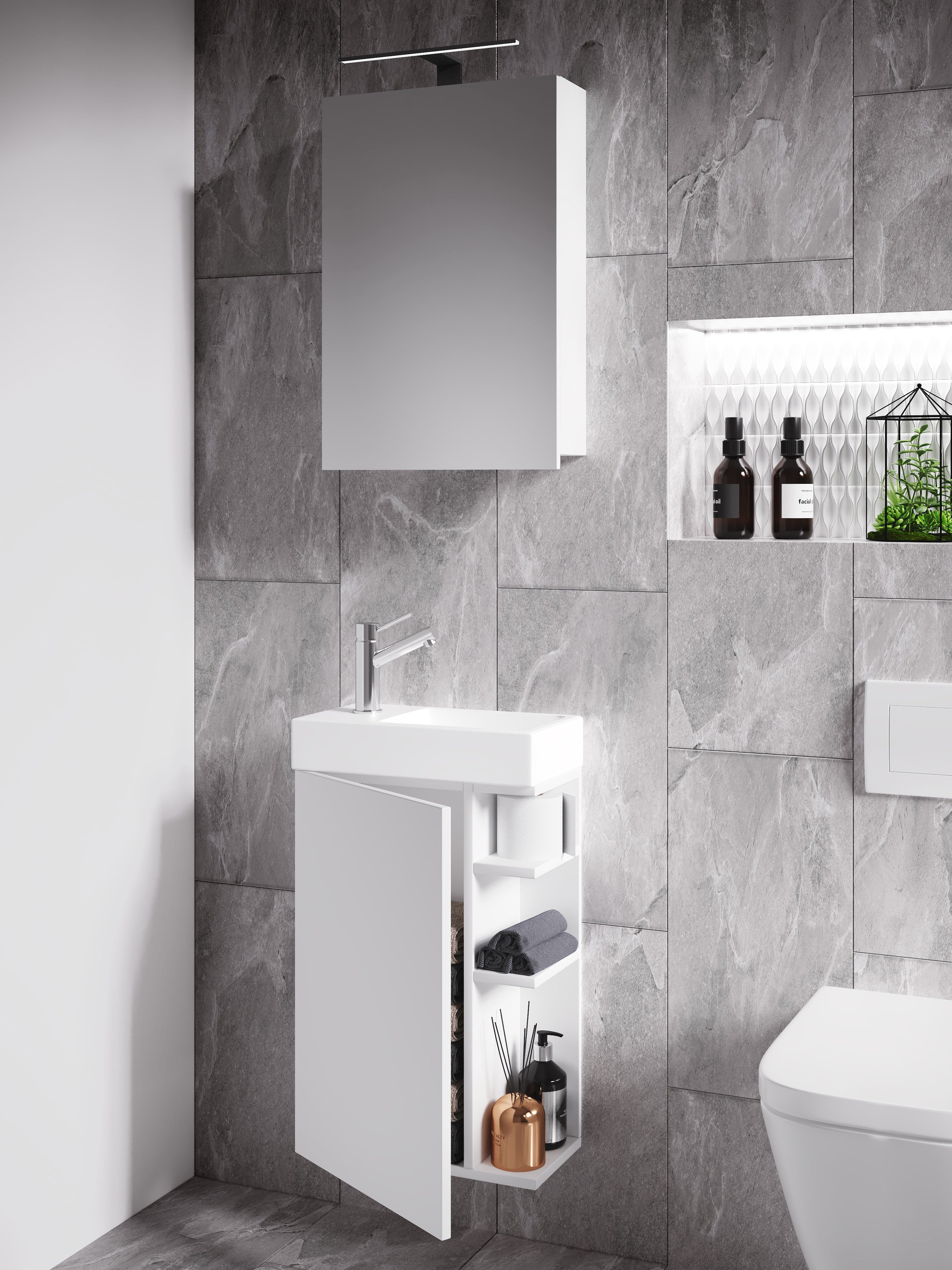 3-Osainen Pesuallassetti Lumia Peilikaapilla, valkoinen