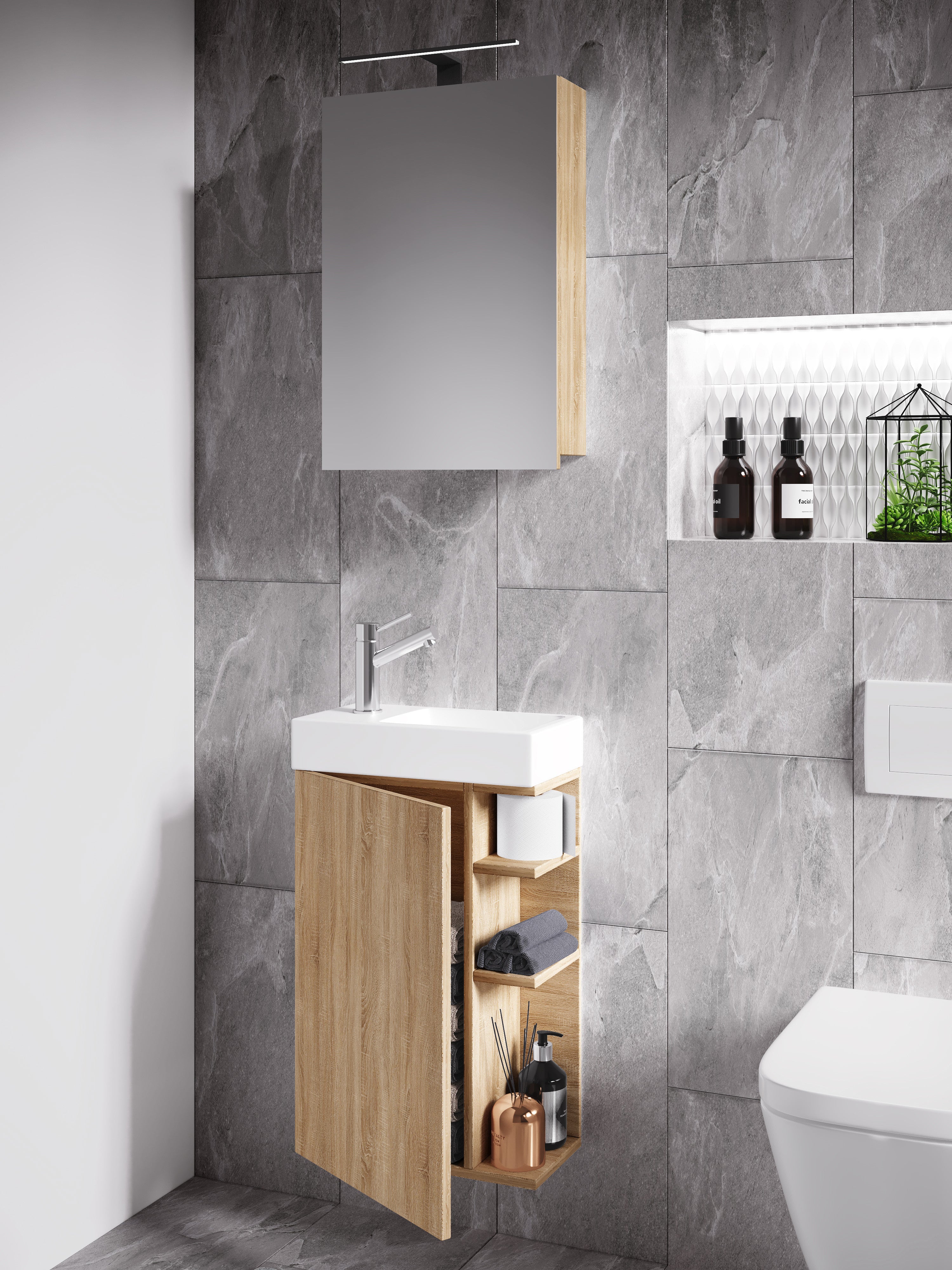 3-Osainen Pesuallassetti Lumia Peilikaapilla, puu